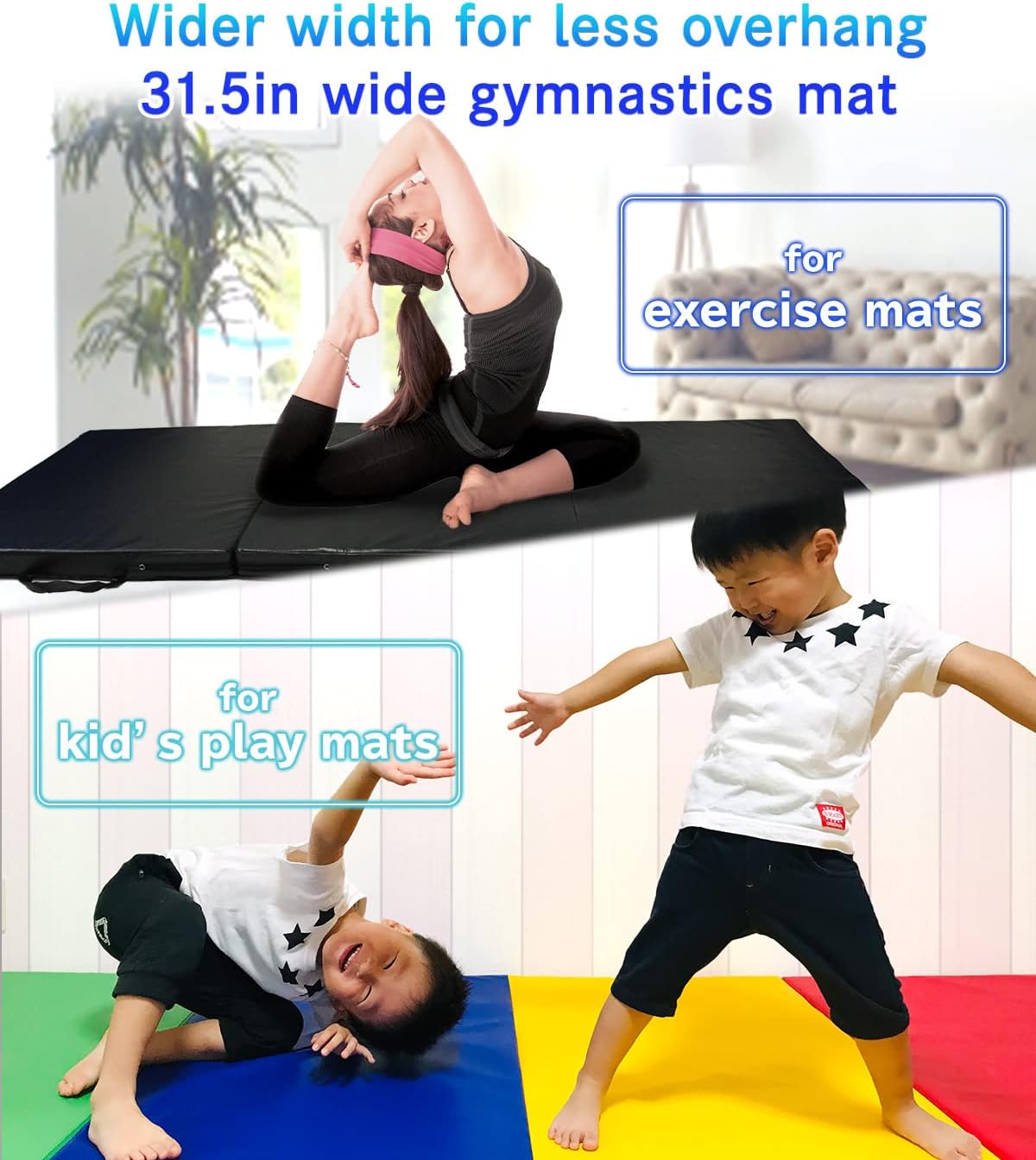 KaRaDaStyle Tapete de gimnasia plegable y elástico de 71 x 31 x 2 pulgadas, para entrenamiento muscular, para niños, para yoga, deportes,