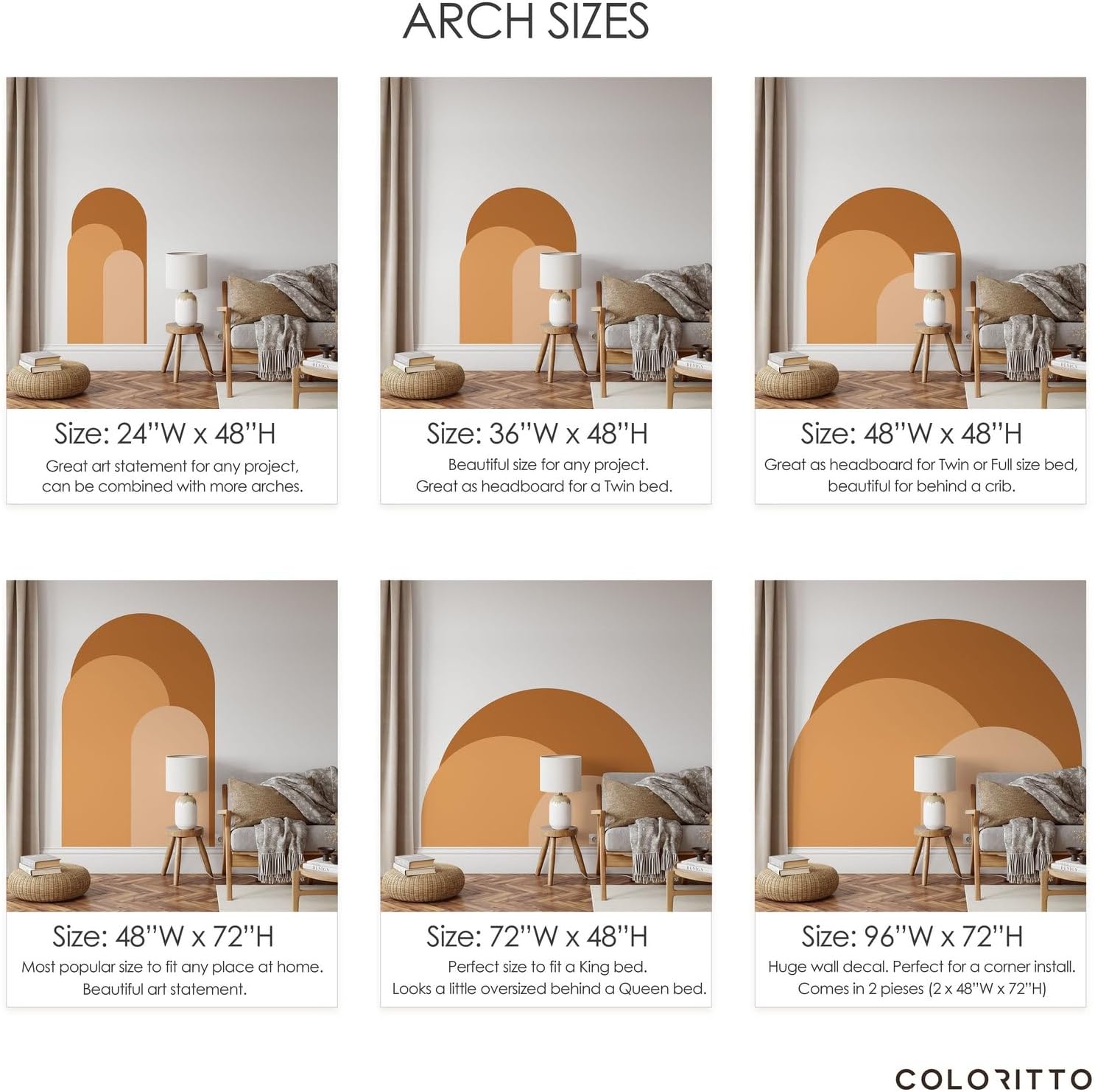 Calcomanía de pared de arco moderno verde oliva, adhesivo de pared para despegar y pegar, mural bohemio autoadhesivo extraíble, calcomanía para