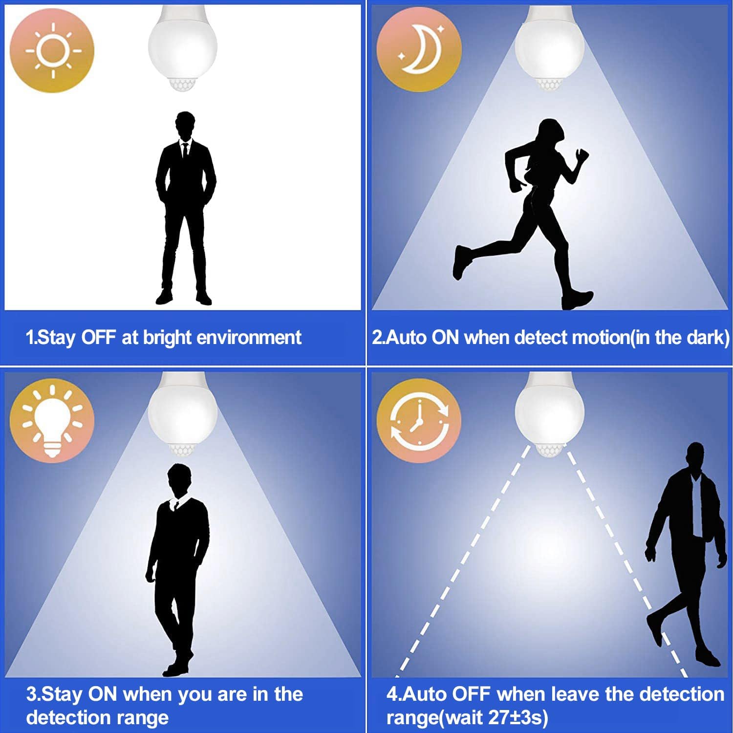 CICINY Bombillas con sensor de movimiento, 9 W (equivalente a 60 vatios), E26 5000K luz diurna A19 800LM para exterioresinteriores, bombillas de
