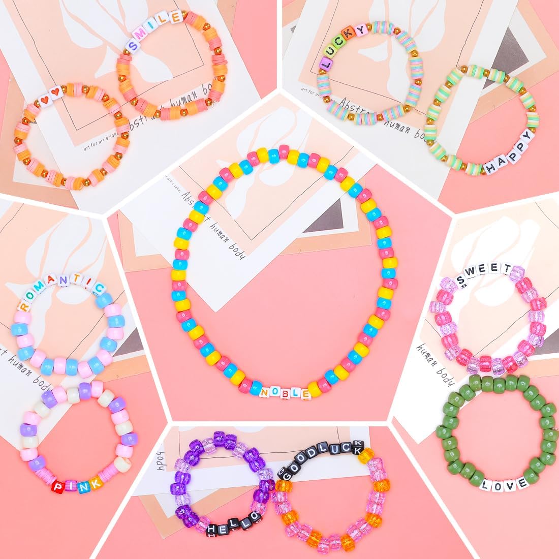 Iooleem Cuentas de letras, 1215 cuentas cuadradas del alfabeto de 6 x 6 pulgadas, cuentas para hacer joyas, cuentas para hacer pulseras (blanco y