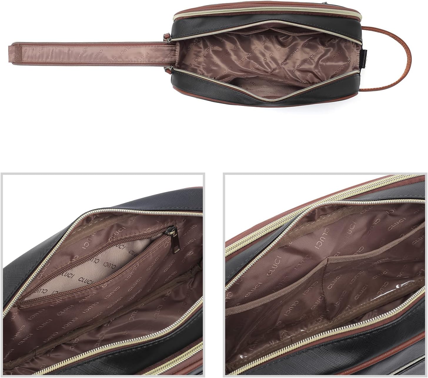 CLUCI Toiletry Bag Travel Bag with Hanging Hook Leather Makeup Cosmetic Bag Travel Organizer for Accessories Shampoo Container Toiletries