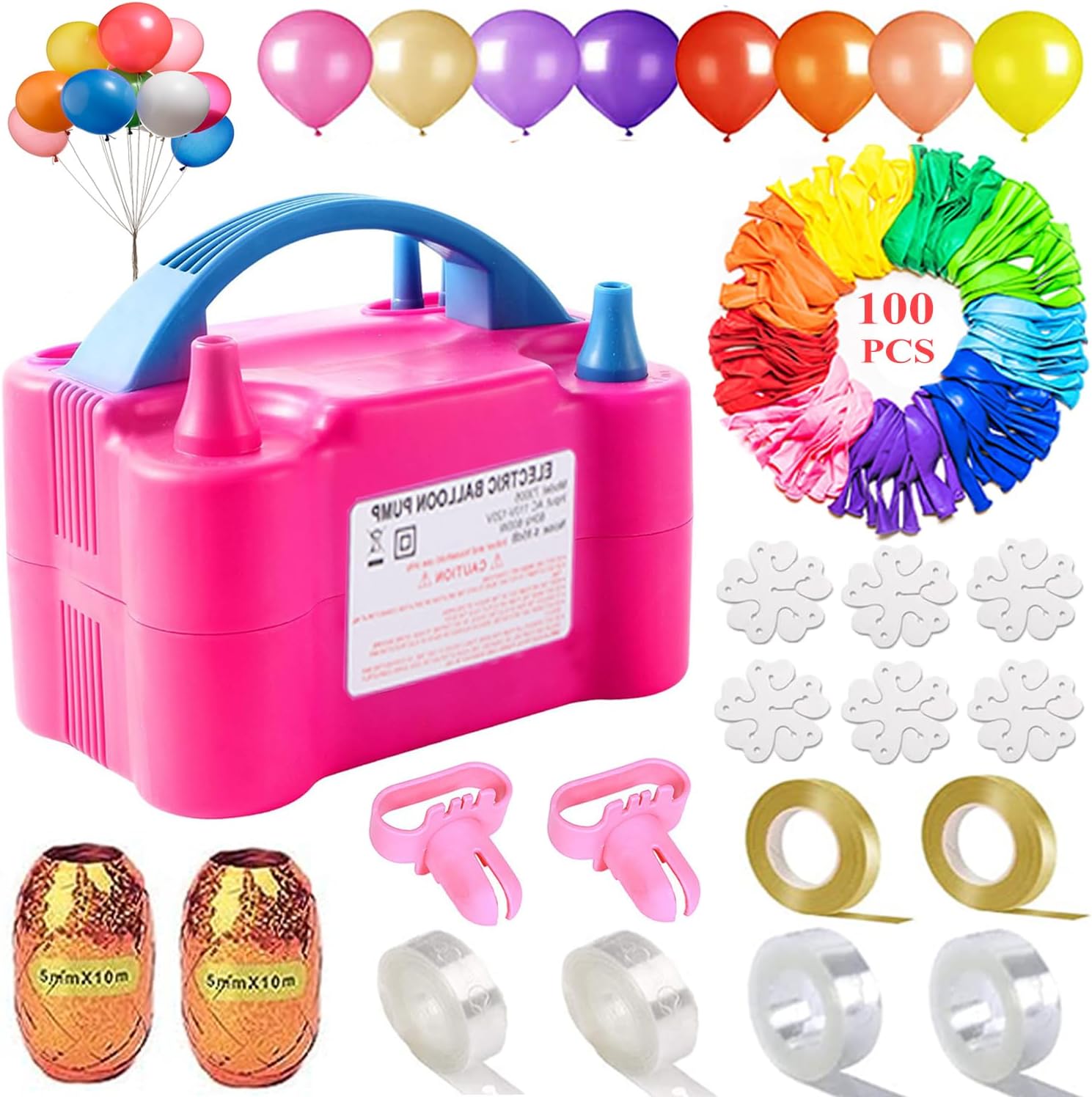Bomba eléctrica de globo de aire, portátil de 110 V 600 W, doble boquilla, inflador eléctrico para decoración de fiestas con globos, herramienta de