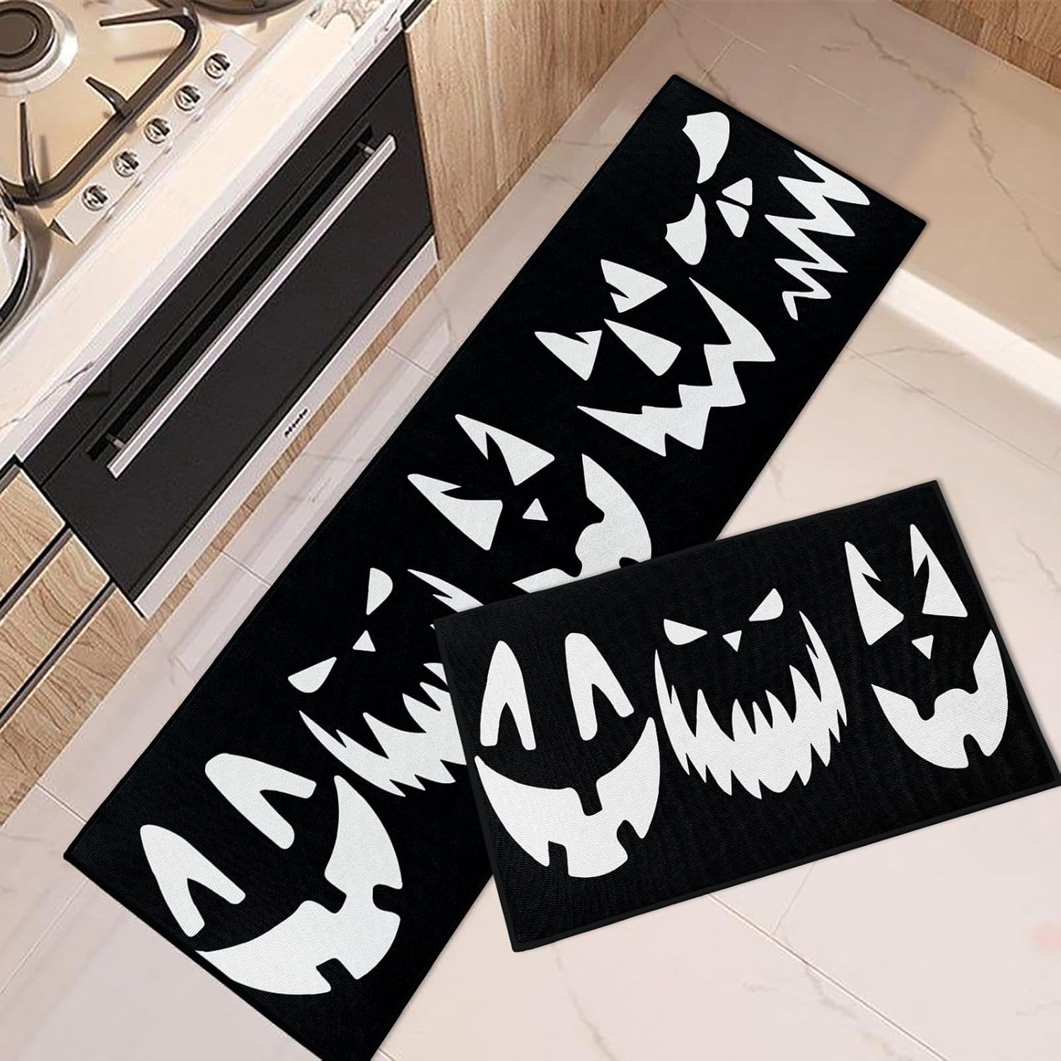 Juego de 2 alfombras y tapetes de cocina de Halloween, antideslizantes, lavables, caras de calabaza de Halloween, tapetes de cocina para piso,