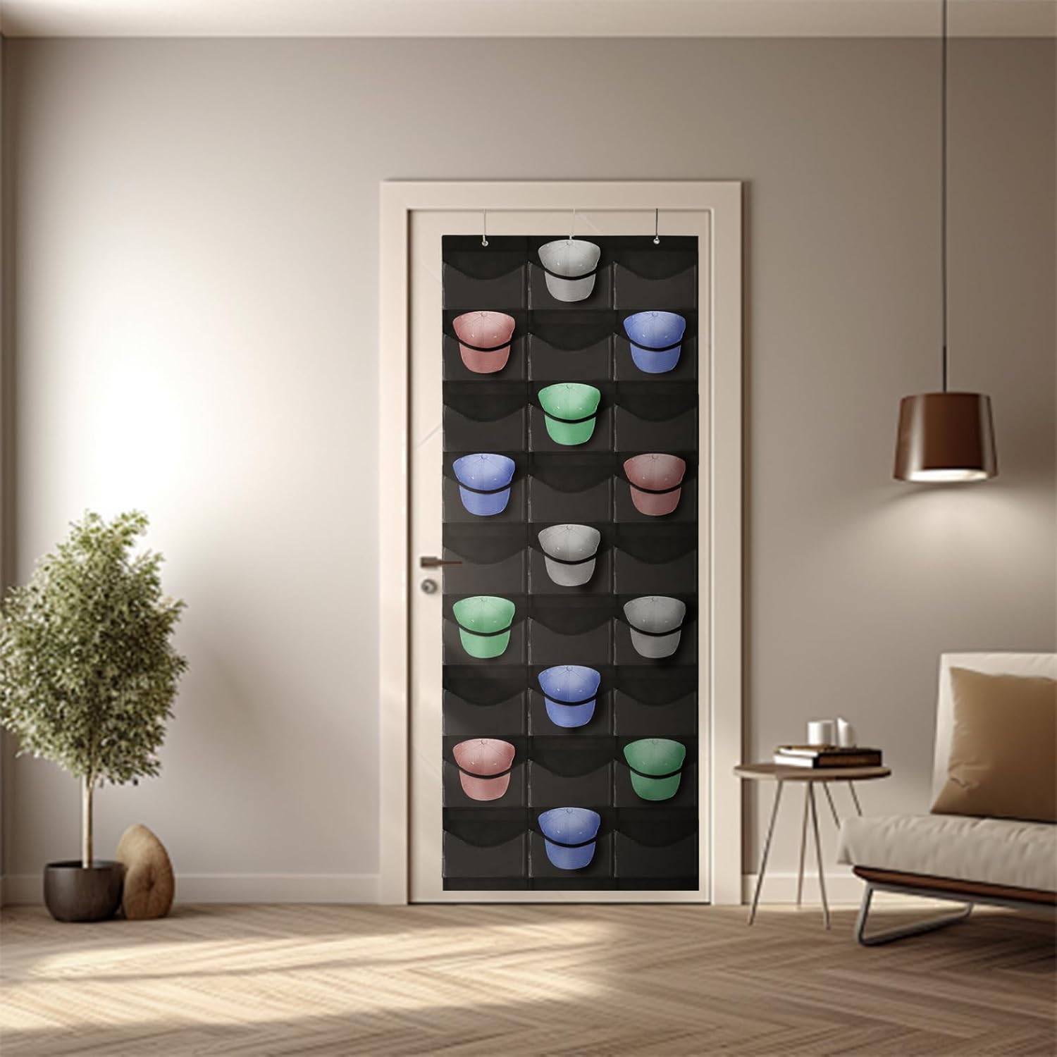 27 Pockets Hat Rack For Baseball Caps, Baseball Hat Organizer for Wall&Over the Door, Caps Hat Holder Hanger For Closet With Large Clear Pockets