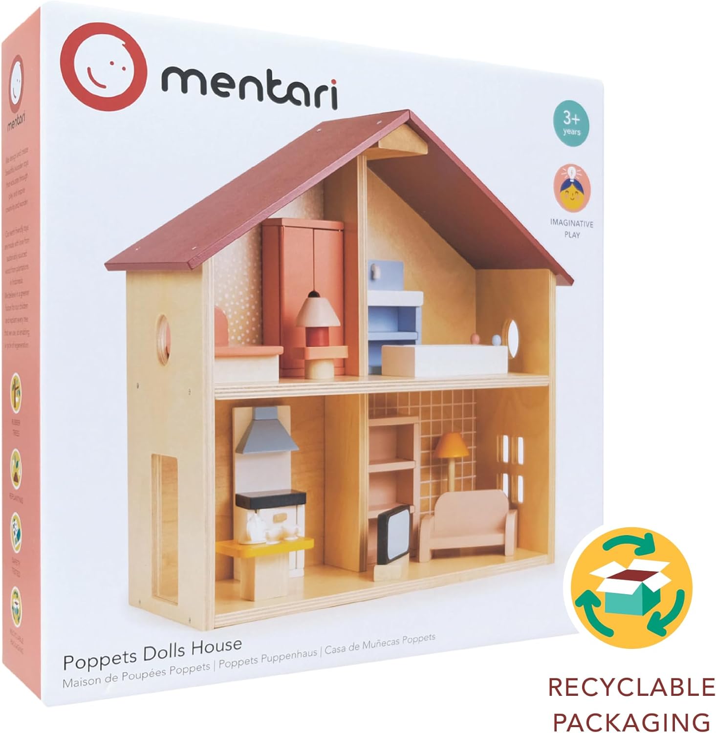 Casa de muñecas de madera totalmente amueblada, casa de muñecas compacta para niños pequeños con diseño abierto, gran regalo para niños pequeños que
