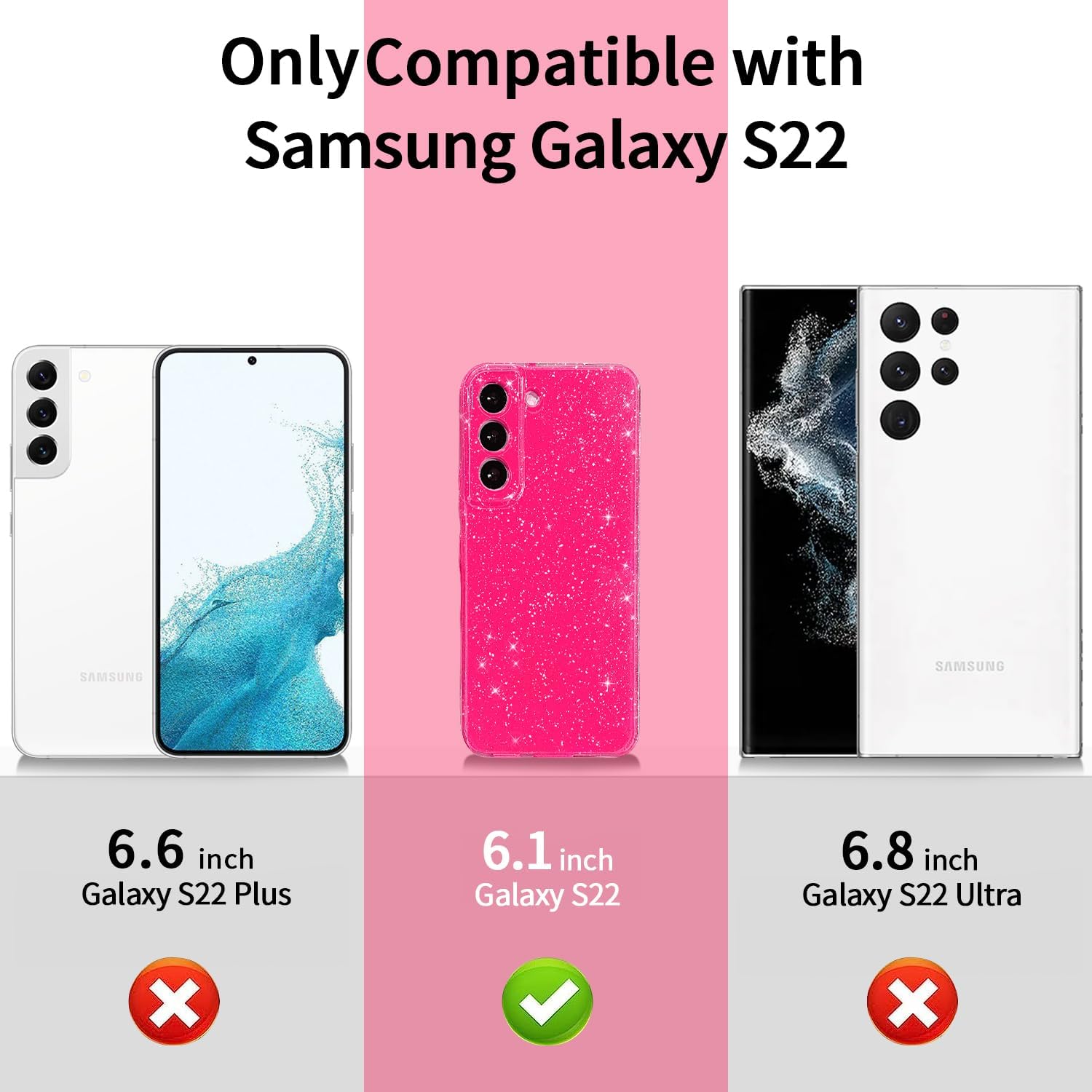 MINSCOSE Funda compatible con Samsung Galaxy S22 5G, bonito color neón brillante, con purpurina, delgada, delgada, a prueba de golpes, de silicona,