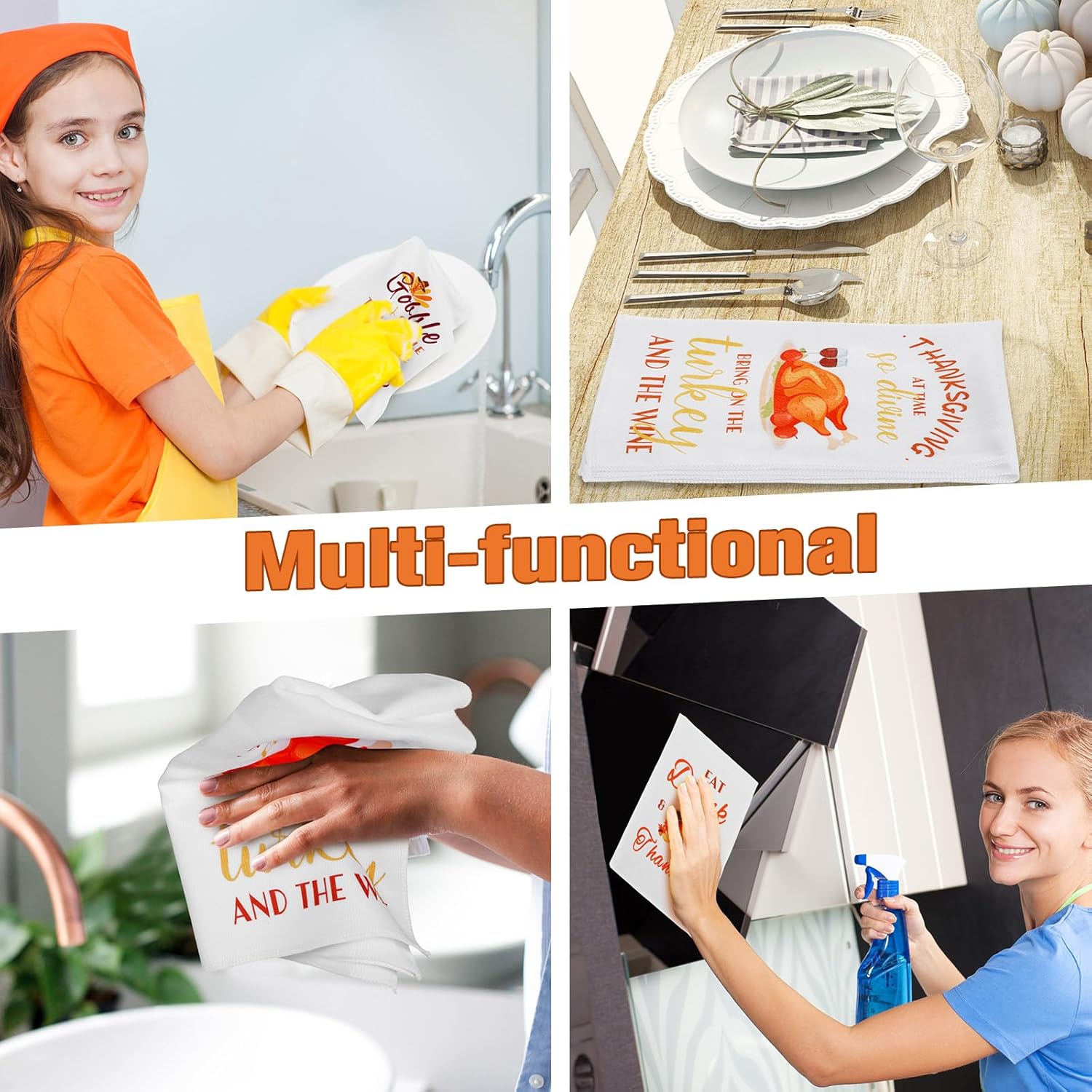 4 toallas de mano decorativas de Acción de Gracias Gobble Til You Wobble Pavo toalla de cocina de otoño altamente absorbentes para baño, cocina,
