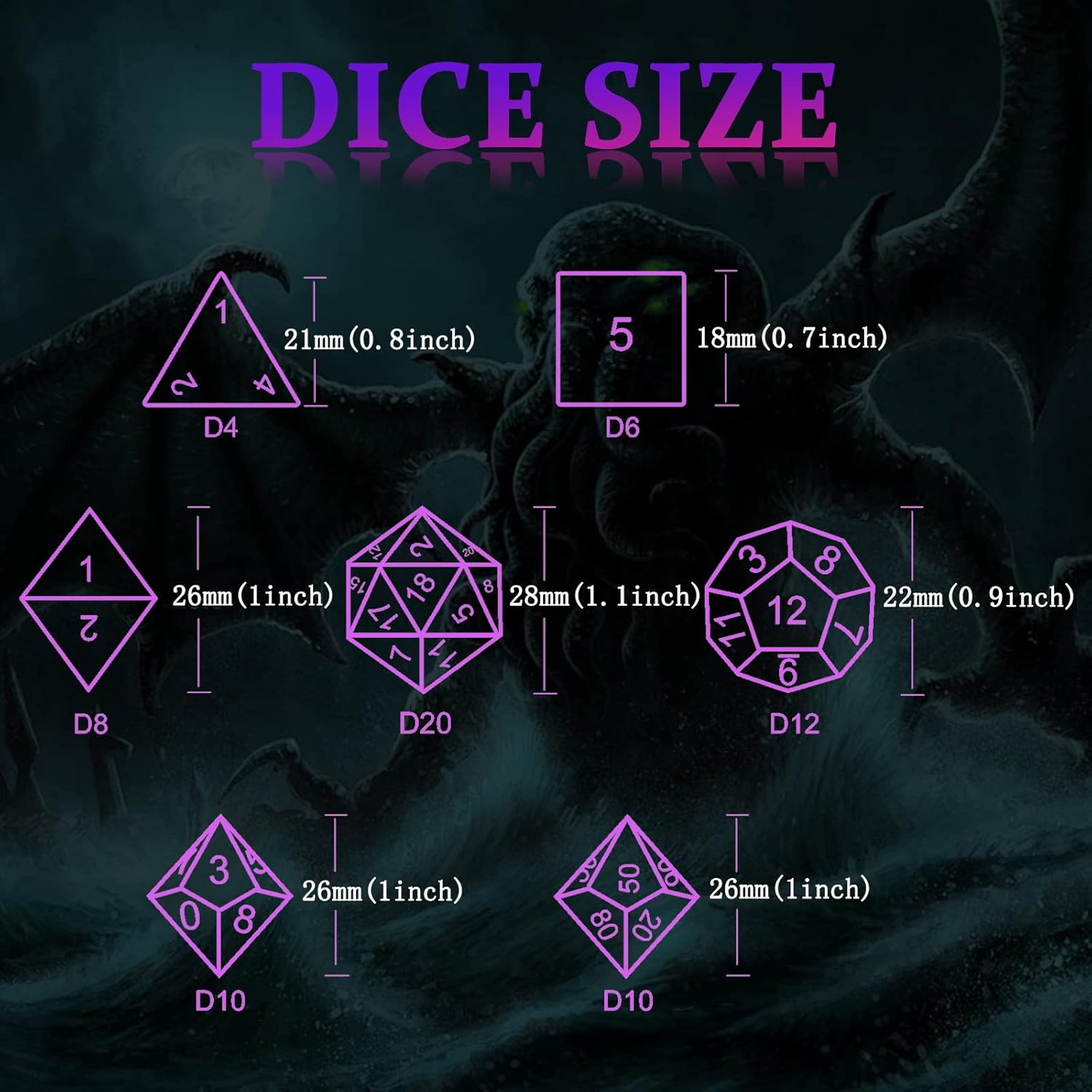 DND – Juego de dados poliédricos para Dungeons and Dragons, juego de rol de metal, dados D&D, dados HNCCESG Hollow Cthulhu, dados D y D para juegos