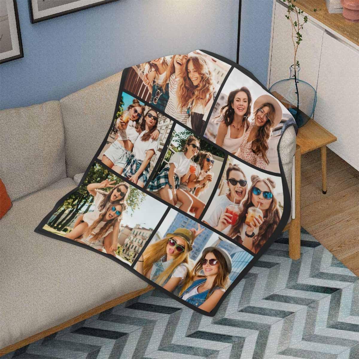 Manta personalizada de mejores amigos con fotos, manta de cama personalizable con collage de imágenes de pareja para esposa, esposo, día de San
