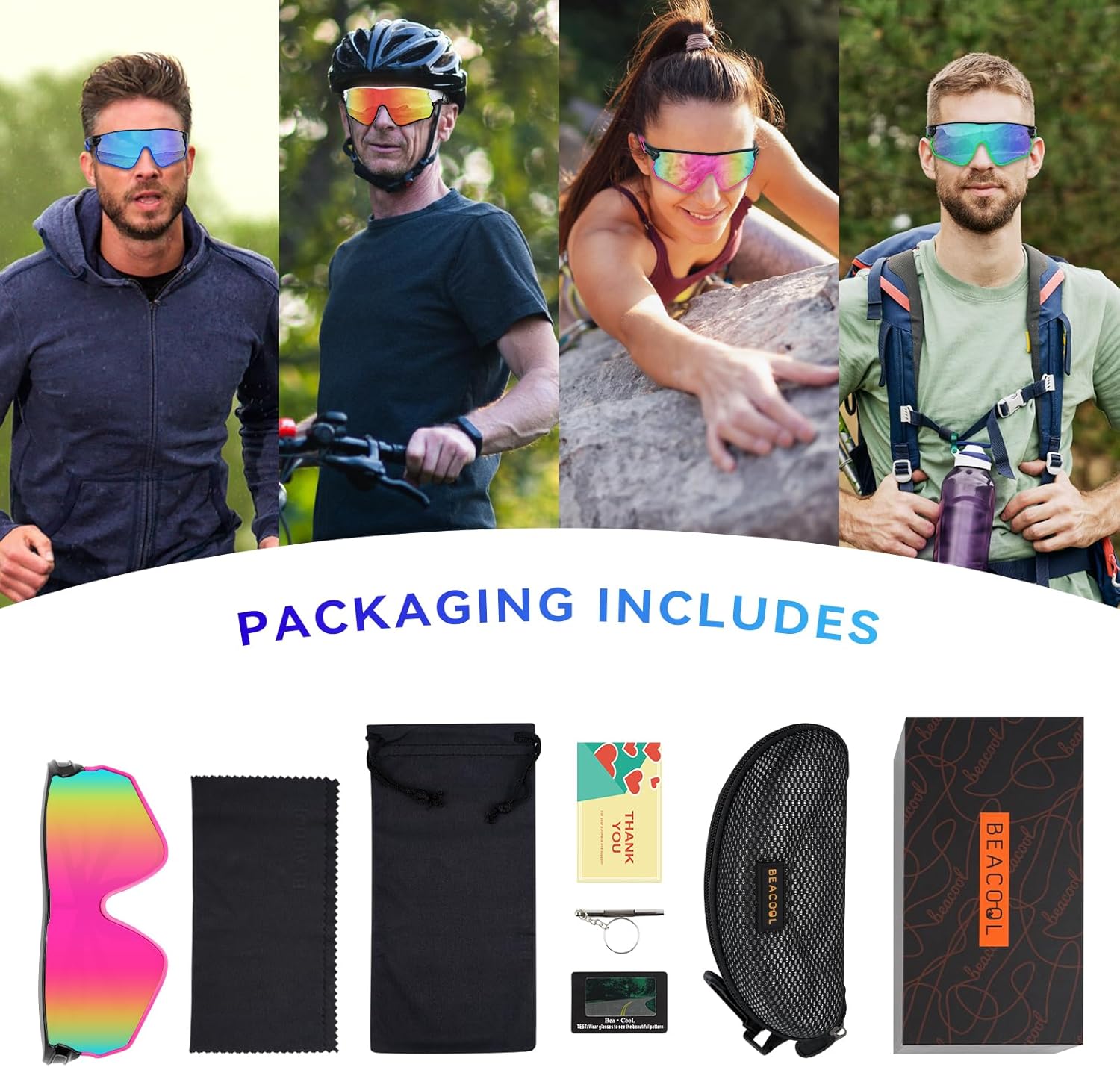 BEACOOL Gafas de sol deportivas polarizadas para hombres y mujeres, jóvenes, béisbol, pesca, ciclismo, correr, senderismo, motocicleta, lentes Tac