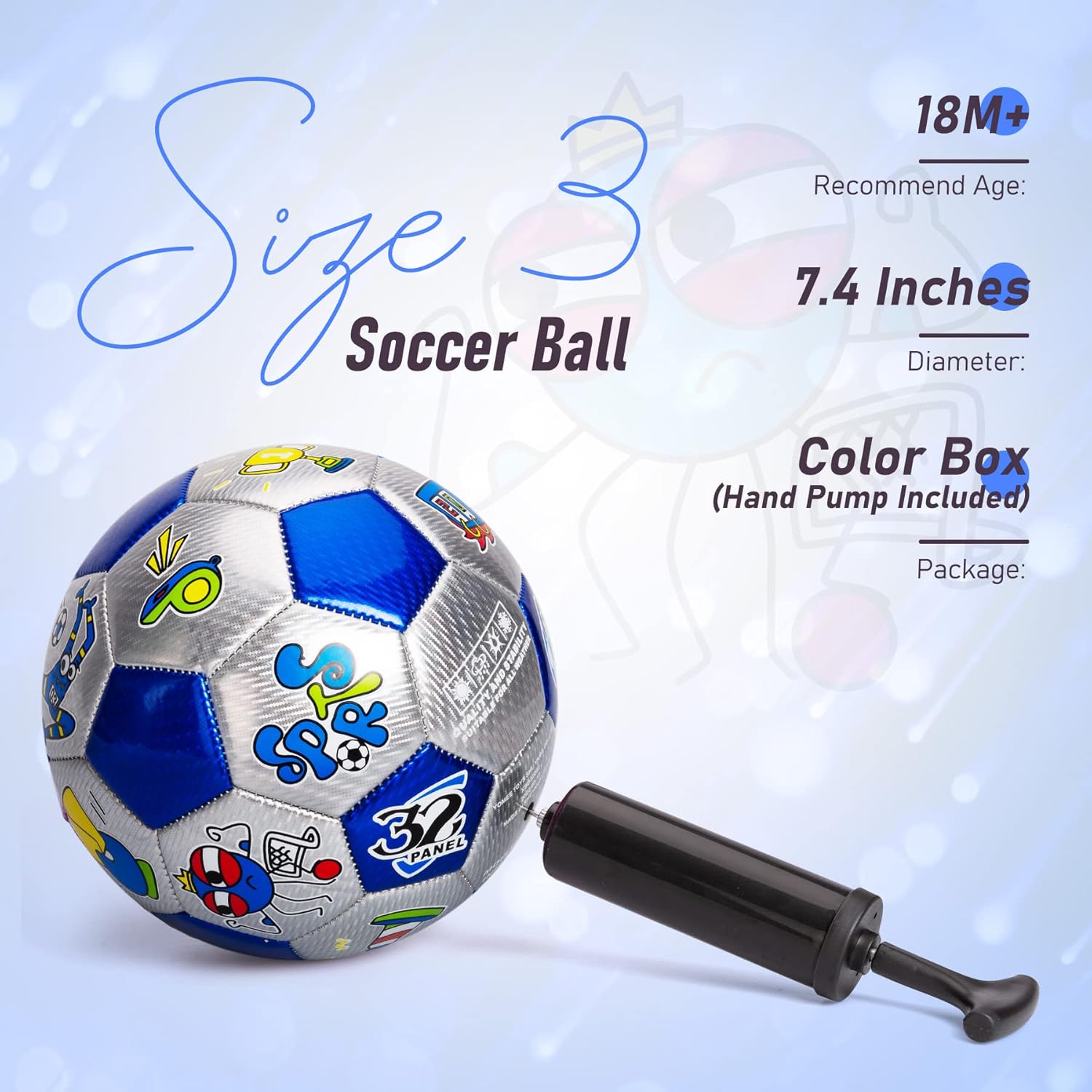 ZOOJOY Balón de fútbol clásico tamaño 3 y tamaño del artículo 3, paquete de pelota de fútbol monstruo, regalo de fútbol para niñas pequeñas con