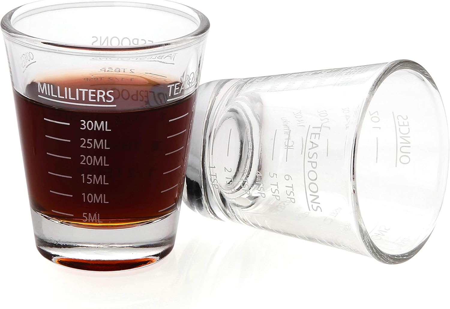 BCnmviku -Vasos corto, taza medidora, taza de espresso, Líquido, vidrio pesado, vaso de vino 2 juegos de 26, para medición gradual 1 onza, 6