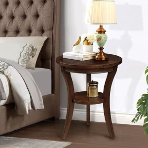 LKTART Mesa de centro redonda de madera maciza de 16 pulgadas, mesa de acento lateral para sala de estar, dormitorio, oficina LKTART Mesa de centro redonda de madera maciza de 16 pulgadas, mesa de acento lateral para sala de estar, dormitorio, oficina