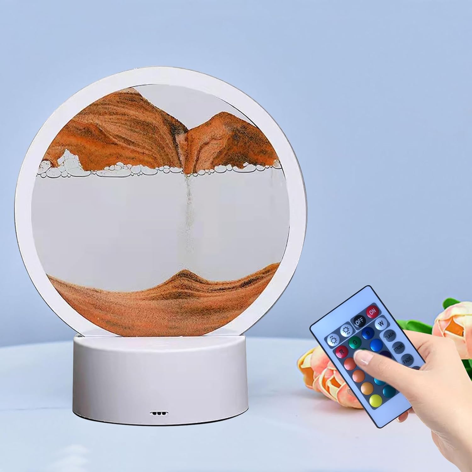 Lámpara de mesa USB de arena movediza de 0.5 fl oz, lámpara de mesa tridimensional de pintura de arena, luz ambiental decorativa de reloj de arena
