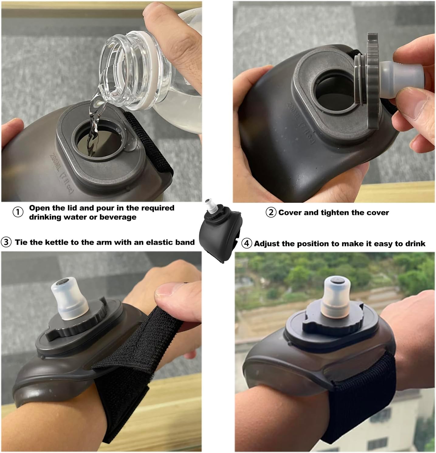 Sports Wrist Water Bottle,Armband Water Bottle Wearable HandsFree Silicone 6.7 OZ Sports Water Bottle for Running Cycling Climbing and Outdoor