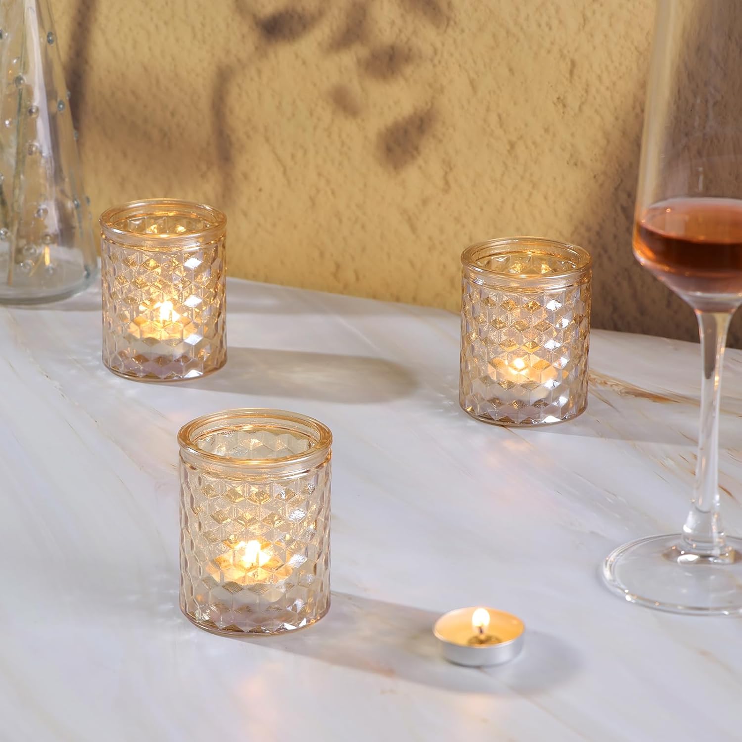 12 portavelas votivas doradas, candelabros de cristal para centros de mesa de boda, suministros de fiesta y decoración de mesa de baby shower