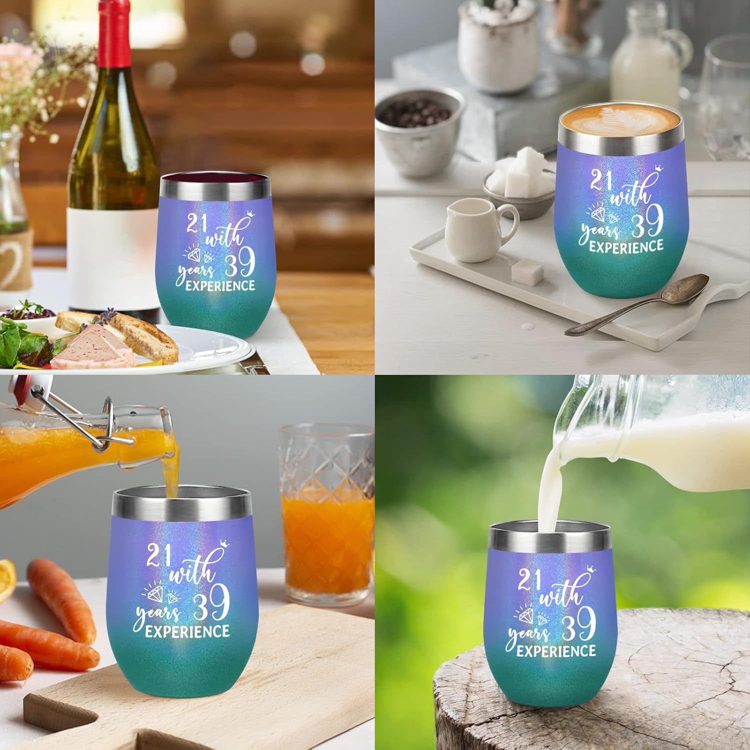 Regalos de cumpleaños número 60 para mujeres, vaso de vino de cumpleaños 60 para mujer, vaso de vino aislado de 12 onzas con tapa y pajita, gran