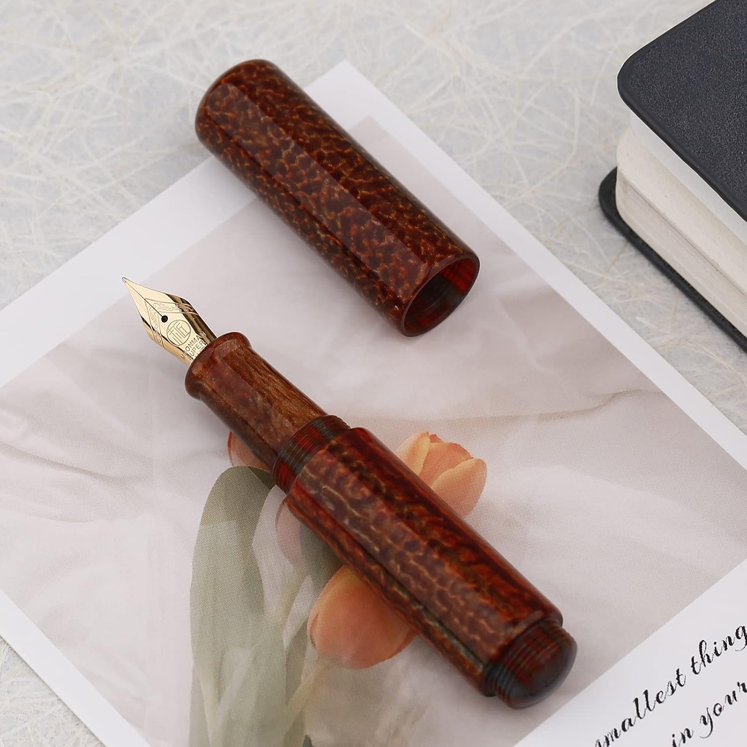 Asvine Majohn Wancai – Mini pluma estilográfica, punta extrafina, bolígrafo de bolsillo de viaje acrílico marrón, tamaño corto, relleno de botella