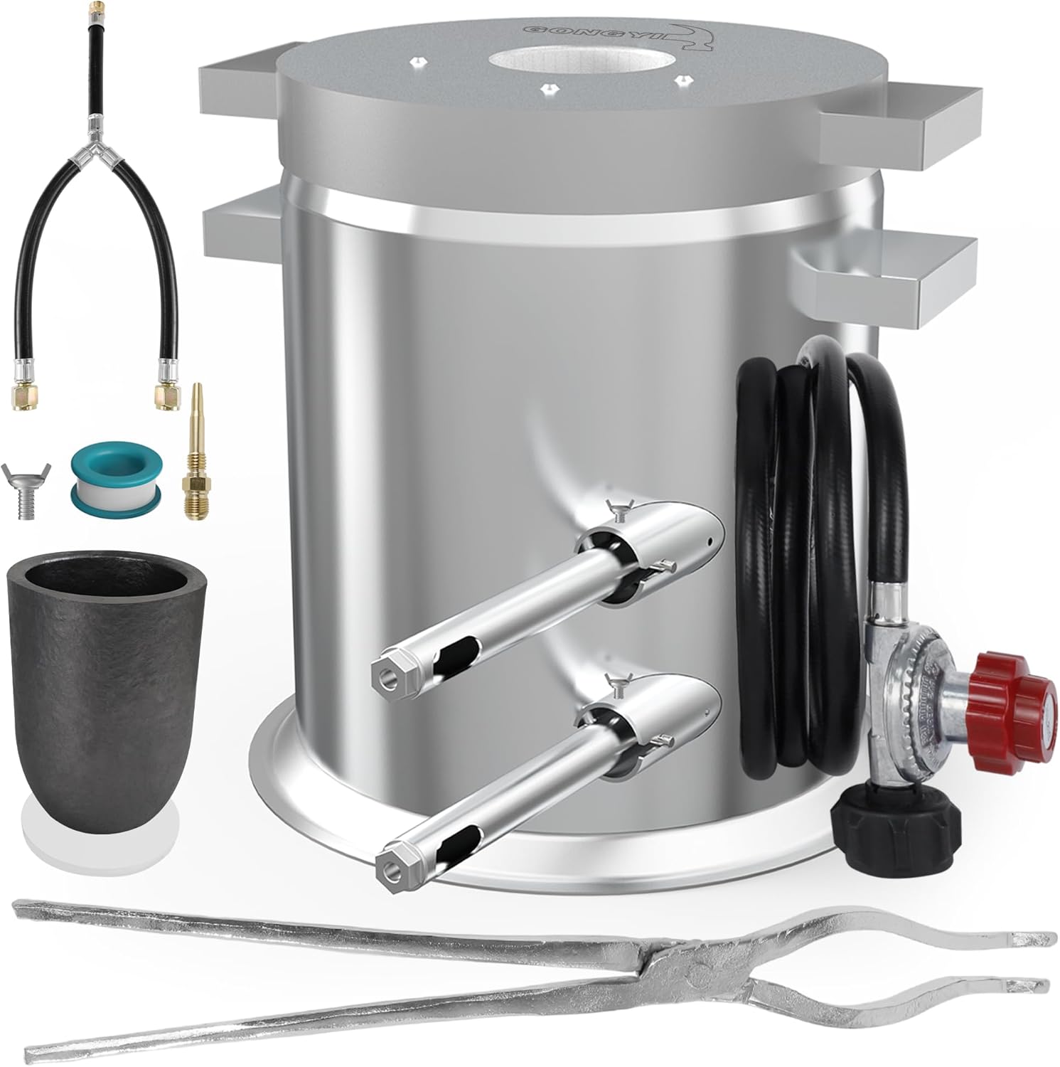 GongYi Kits de horno de fusión de propano de 26.5 lbs con pinzas de crisol, fundición de acero inoxidable Klin fundición de aluminio plateado oro