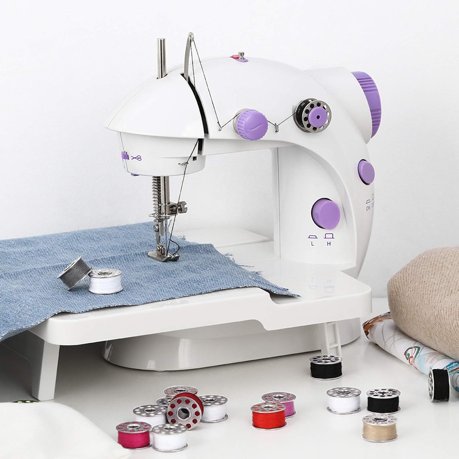 Mini máquina de coser para uso diario, manual y práctica manualidades, reparación con doble hilo de 2 velocidades
