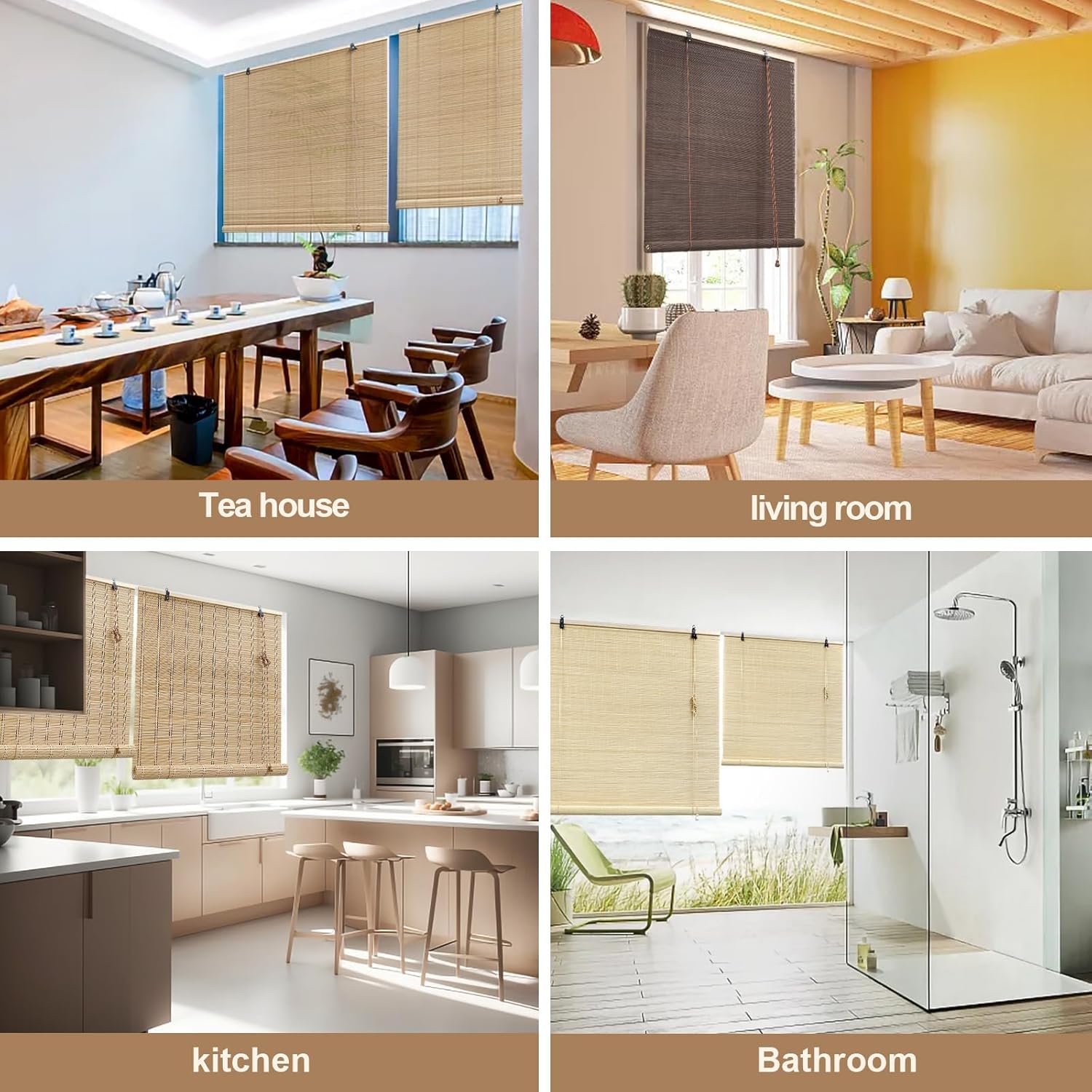 HIAPES Persianas de bambú, persianas de bambú para ventanas interiores, persianas de bambú para patio, persianas de bambú para ventanas, tamaño