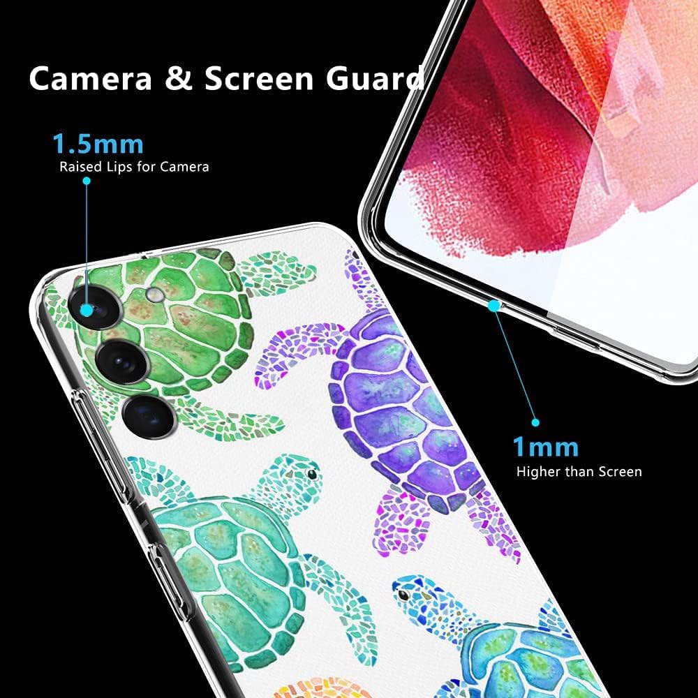 Funda compatible con Samsung Galaxy S21, divertida y colorida tortuga delgada, suave TPU a prueba de golpes, funda protectora de regalo para mujeres