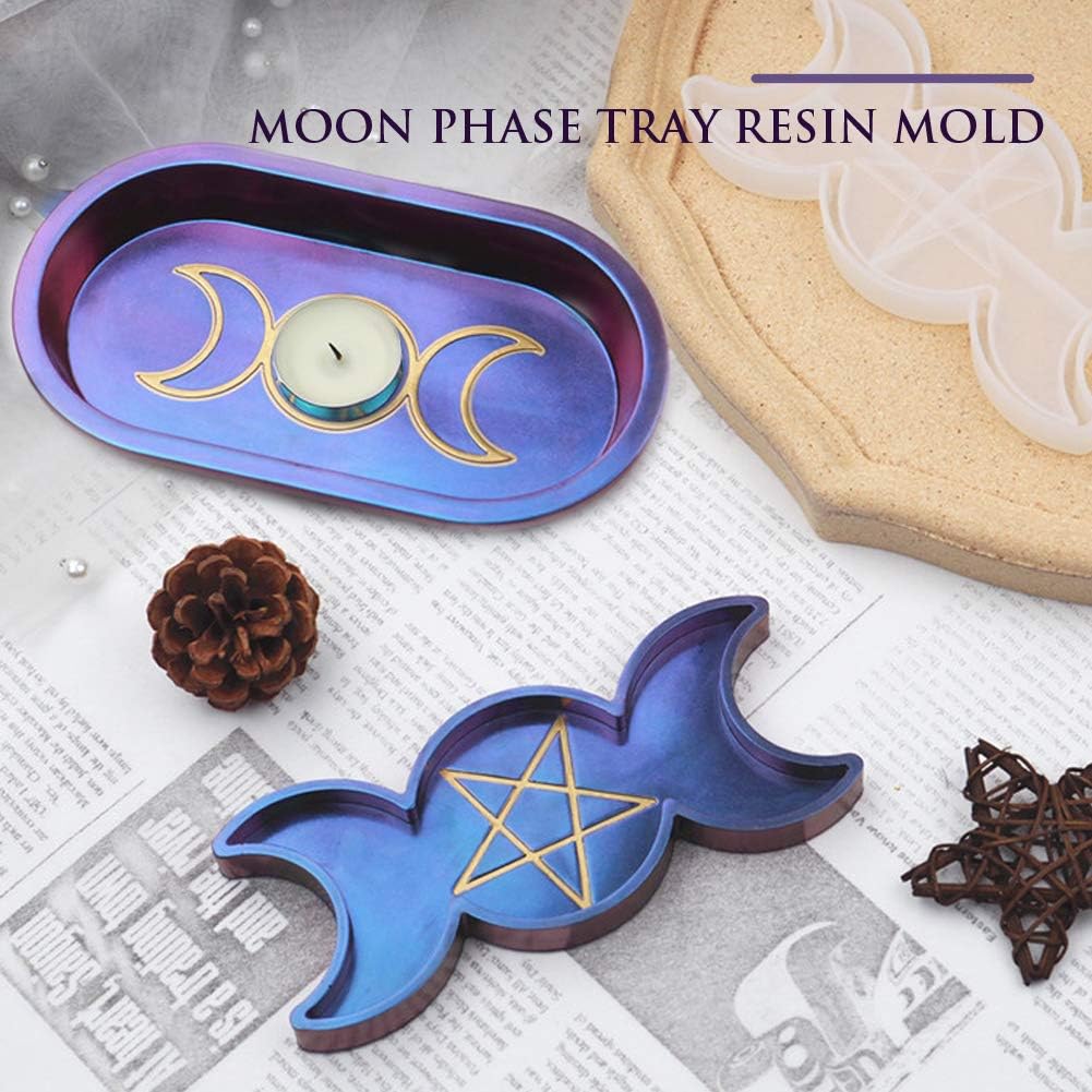 Molde de resina de silicona con forma de estrella y luna, molde de fundición de resina epoxi, soporte para velas, plato de almacenamiento de joyas,