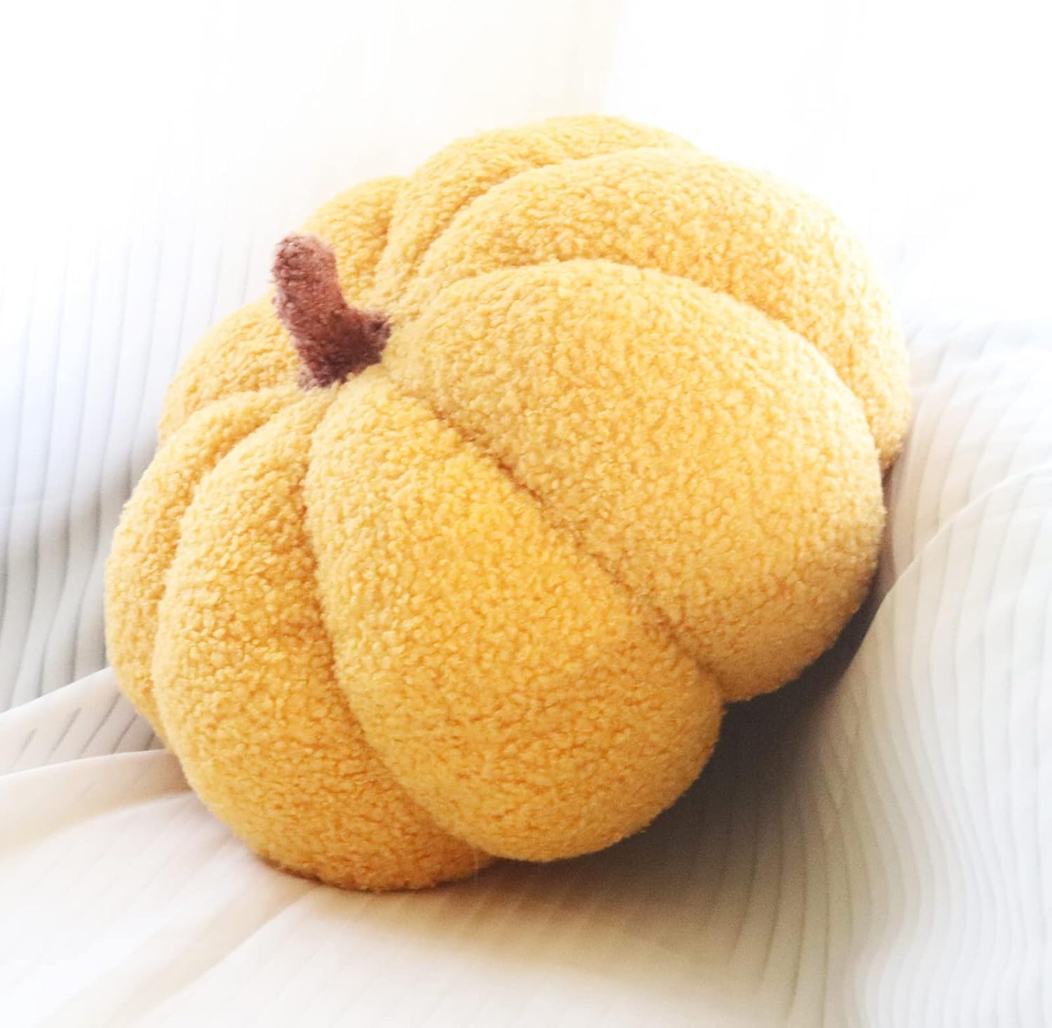 Almohadas de calabaza, almohadas amarillas en forma de calabaza para decoración de habitación, forro polar de peluche de 4 x 7 pulgadas, almohada de