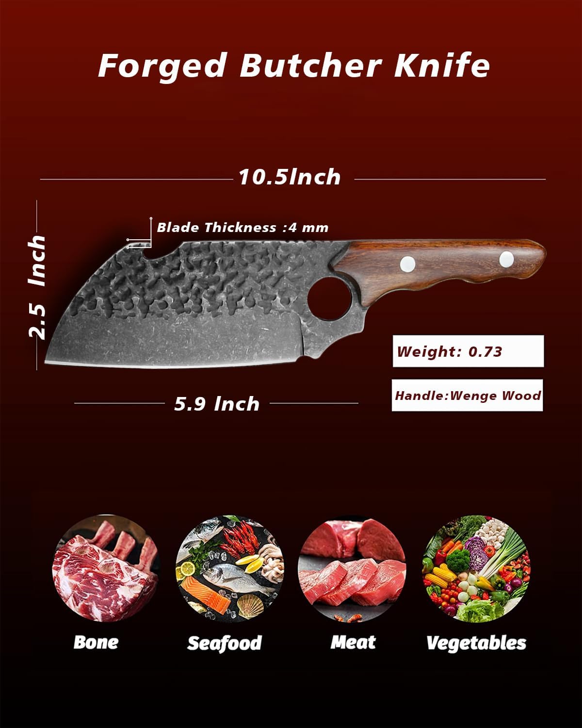 ohmonlyhoo Cuchilla de carne para cortar carne, picar, cortar en cubitos, picar, picar, cuchillos de cocina de 12 pulgadas hechos con acero HC