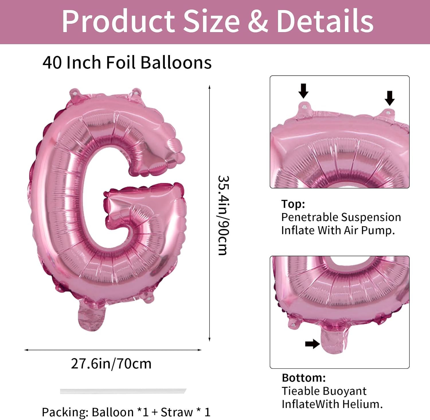 Biapian Globos de letras grandes de 40 pulgadas, globo de letras G grandes de oro rosa, 1 globo gigante de aluminio de aluminio individual G para