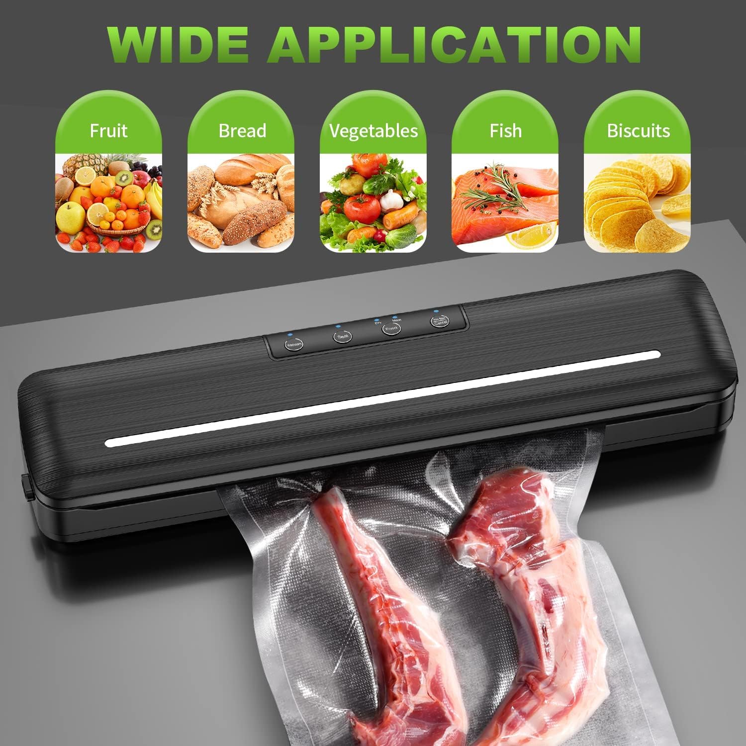 Sellador al vacío automático de sellado de aire para alimentos con modos de alimentos secoshúmedos y diseño de corte con 10 bolsas selladoras de