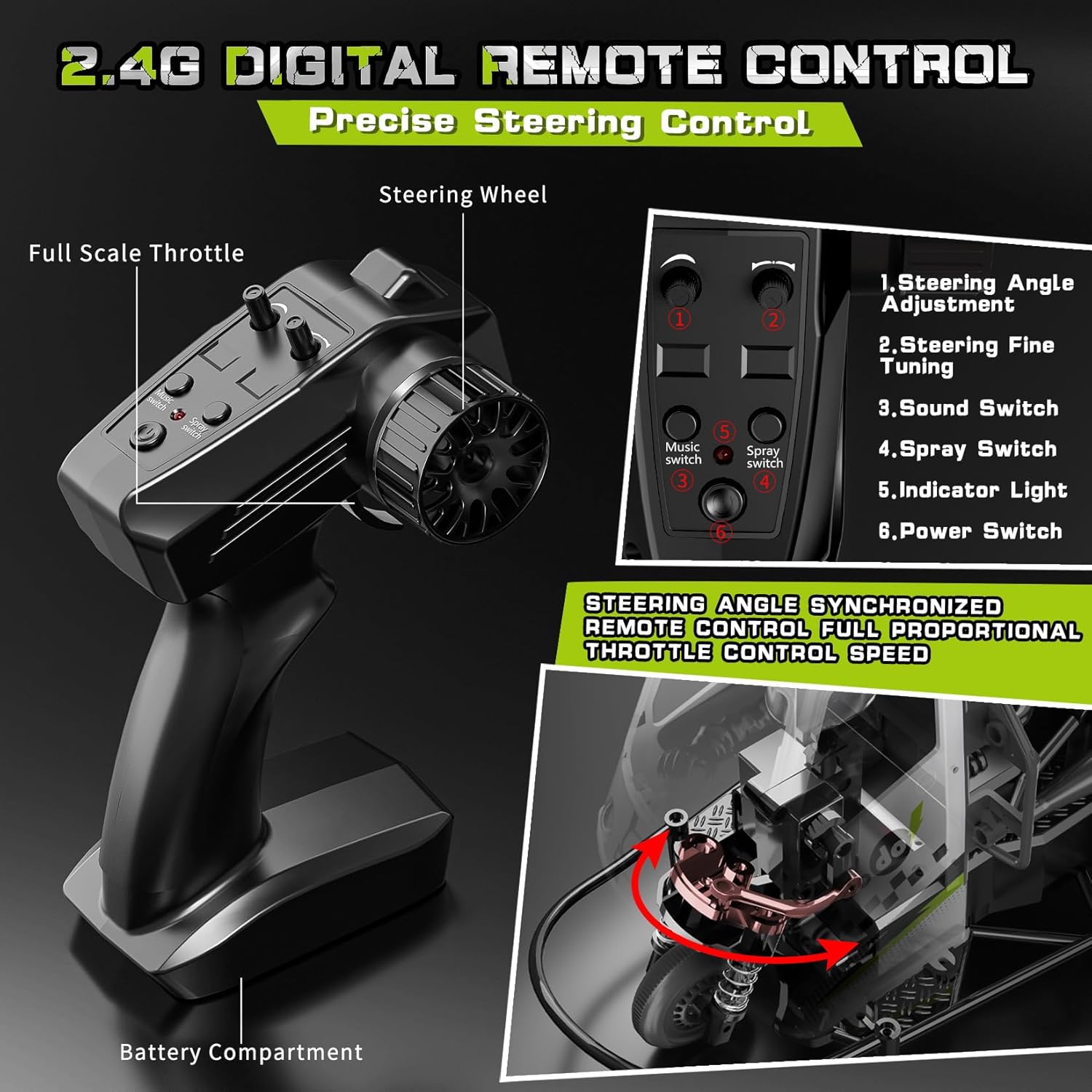 Autos a control remoto, 25+ KMH RC Car 116 todo terreno RC Drift Car 2.4Ghz Spray Monster Trucks para niños con luz LED y 2 baterías recargables,