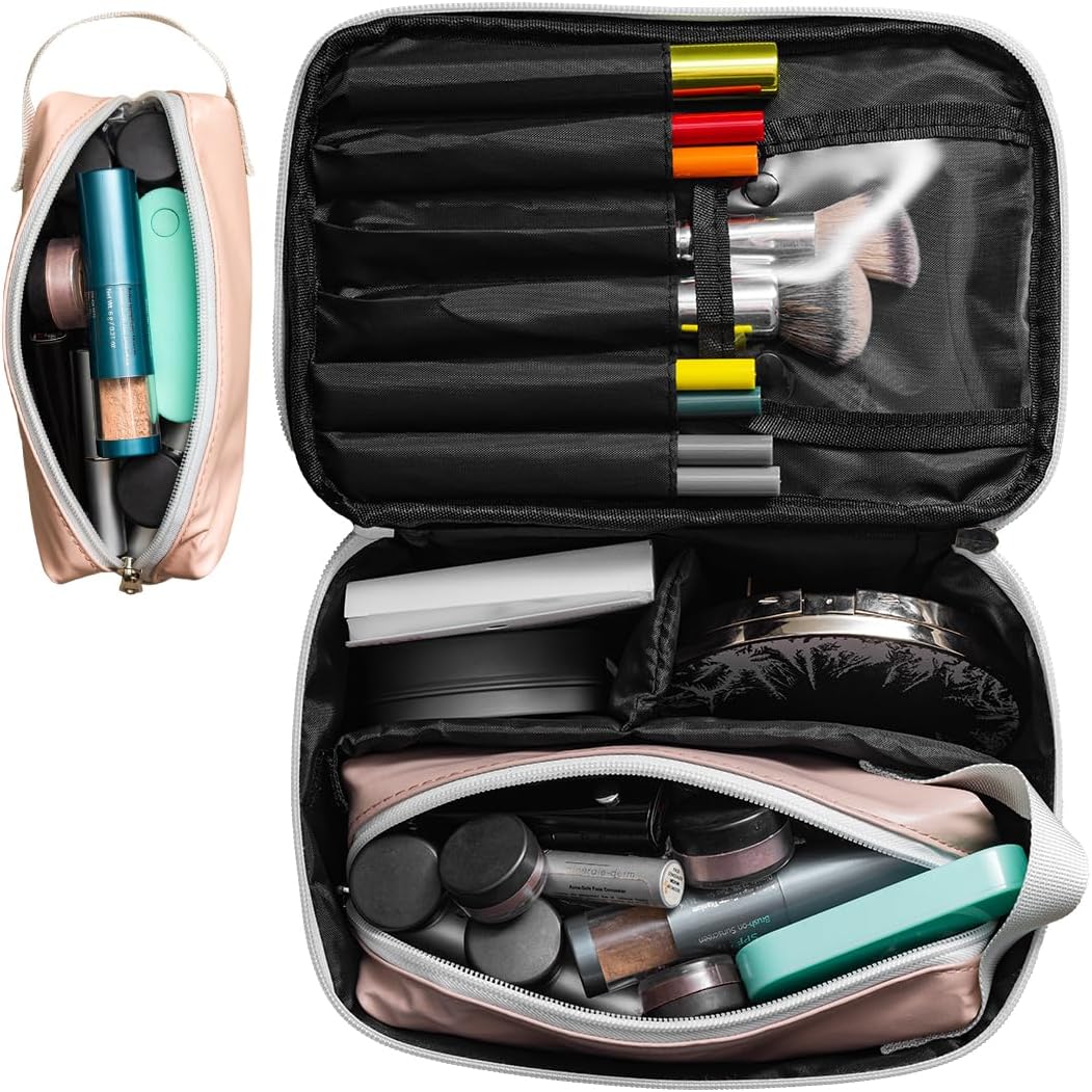 Zunee Bolsa de maquillaje  Bolsa de cosméticos portátil  Bolsa de viaje para cosméticos de gran capacidad  Juego de bolsa de maquillaje (1 bolsa