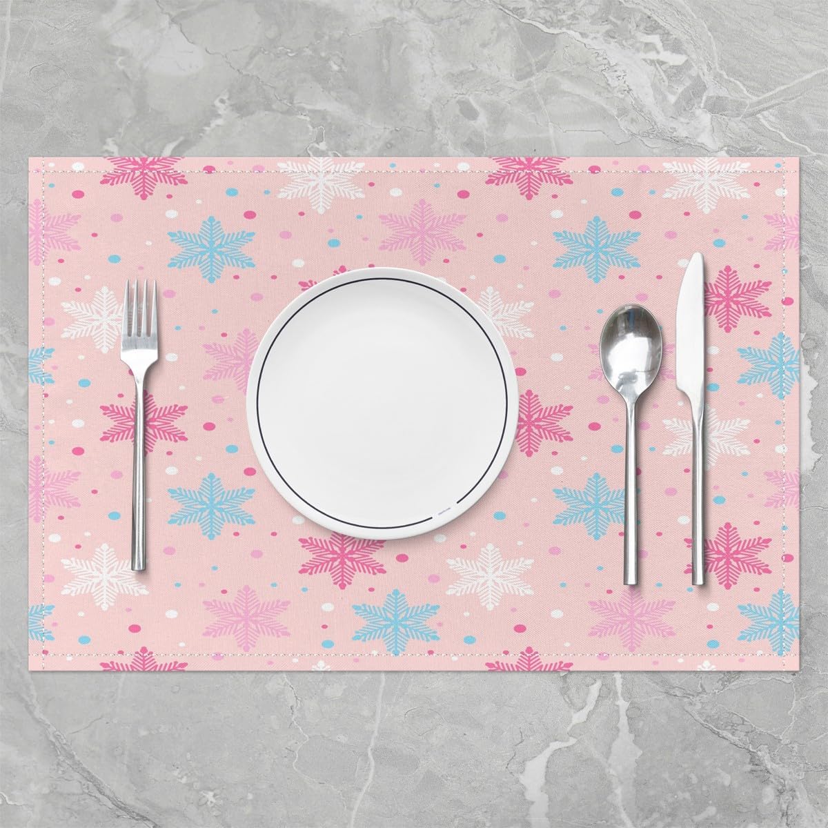Juego de 4 manteles individuales de Navidad de 12 x 18 pulgadas, diseño de copos de nieve de Navidad para mesa de comedor, interiores y exteriores,
