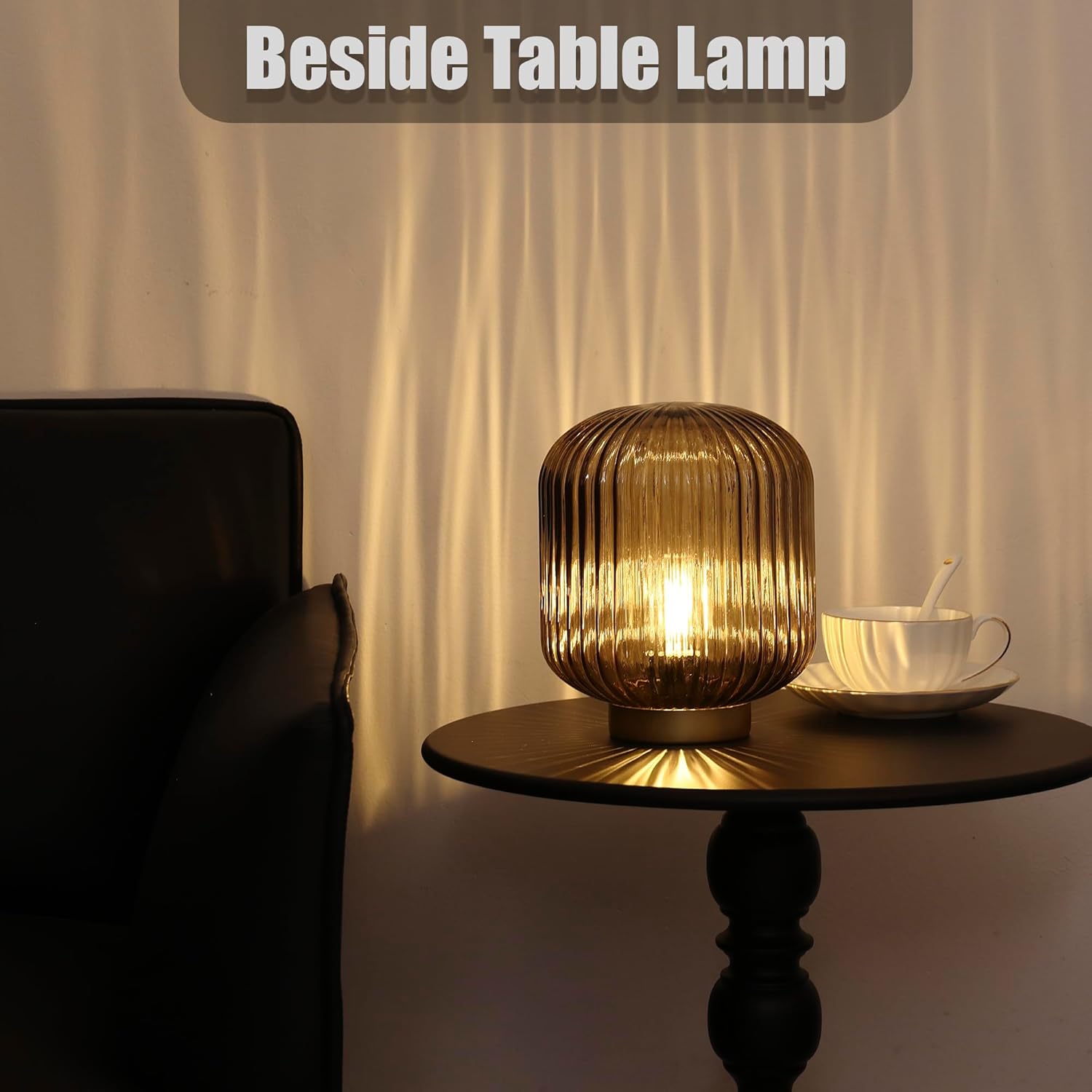 Lámpara a pilas, pequeña lámpara de mesa con bombilla LED, lámpara de cristal decorativa inalámbrica para dormitorio, sala de estar, pasillo, color