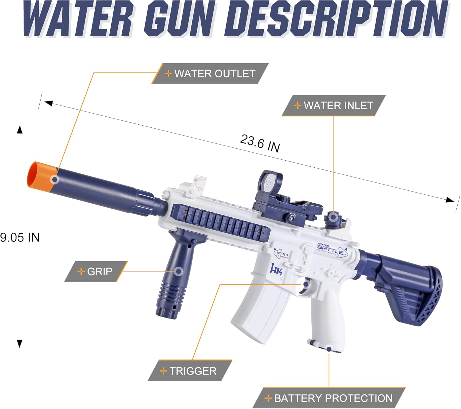 Pistola de agua eléctrica, juguetes de pistola de chorro, pistola automática de agua de hasta 20 pies de largo alcance, pistola de agua para niños y