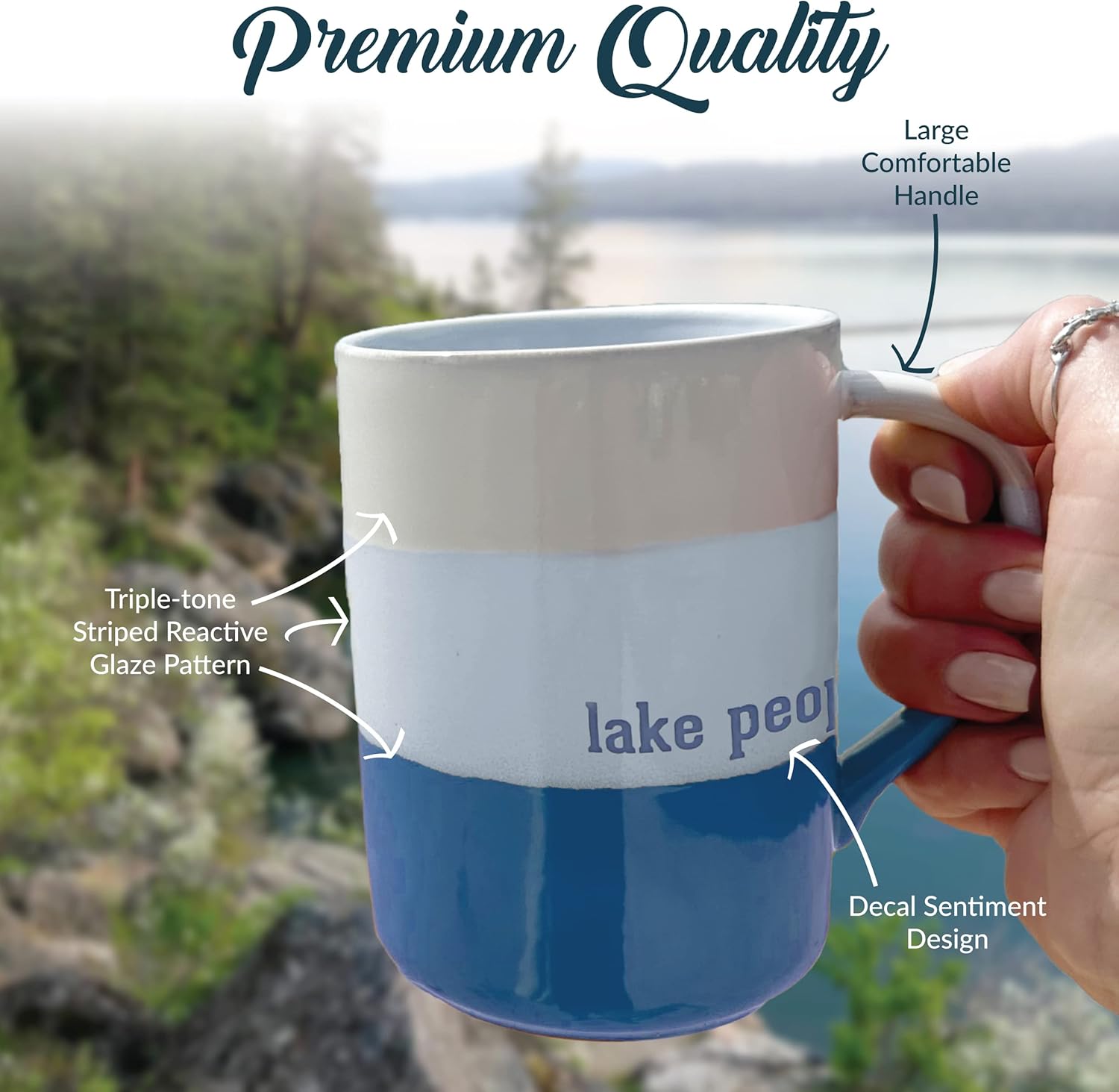 Pavilion – Taza de cerámica de 18 onzas con temática de lago para casa del lago, ancla, azul