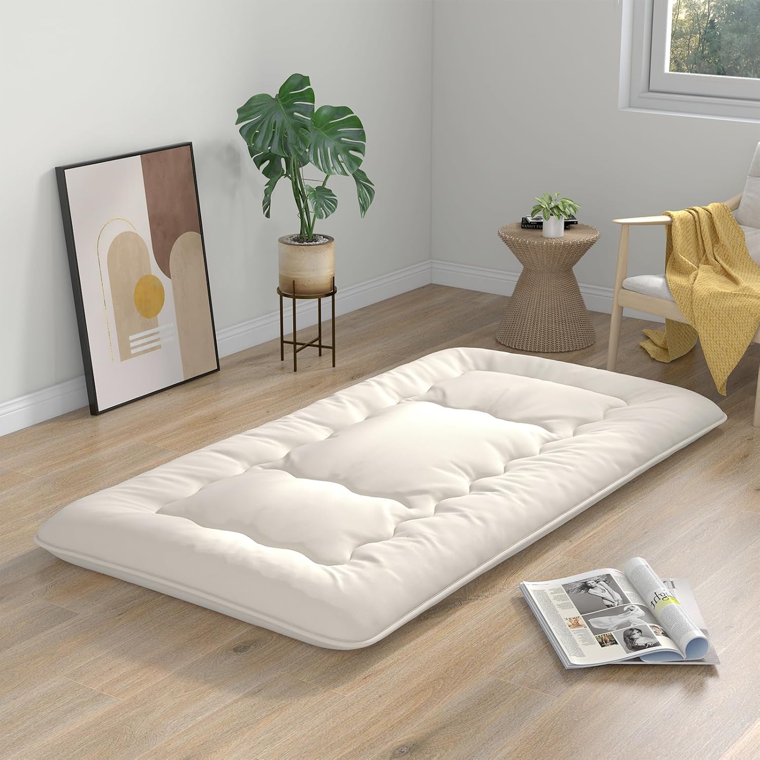 Giantex Colchón japonés de futón, colchón enrollable de tatami con funda lavable y bolsa de transporte, almohadilla de dormir plegable y portátil