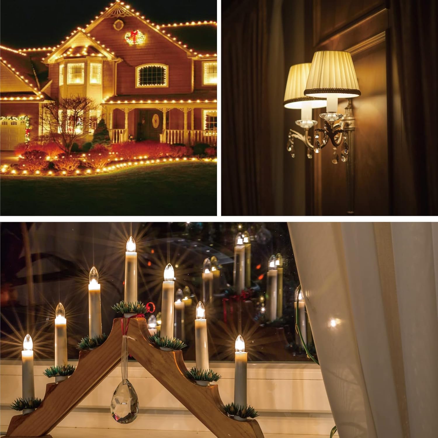 Meconard Bombillas LED C7, bombillas LED inastillables de repuesto para velas y candelabros de ventana, base de candelabro E12, equivalente a 0.6