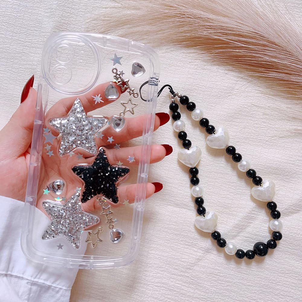 Funda para iPhone 12 con accesorios de cadena de dijes para teléfono, bonita funda 3D brillante con estrellas brillantes y diamantes de imitación