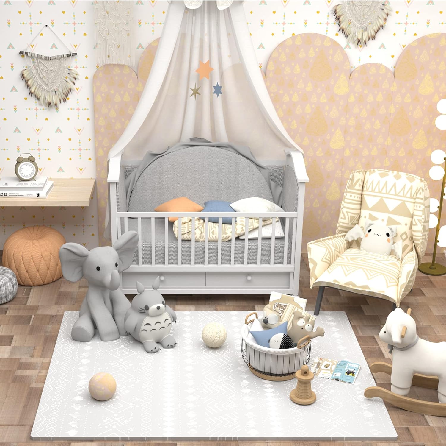 TCBunny – Alfombra de juego extragrande para bebés, tapete de espuma de rompecabezas de 4 x 6 pies para niños y niños pequeños (bohemia)