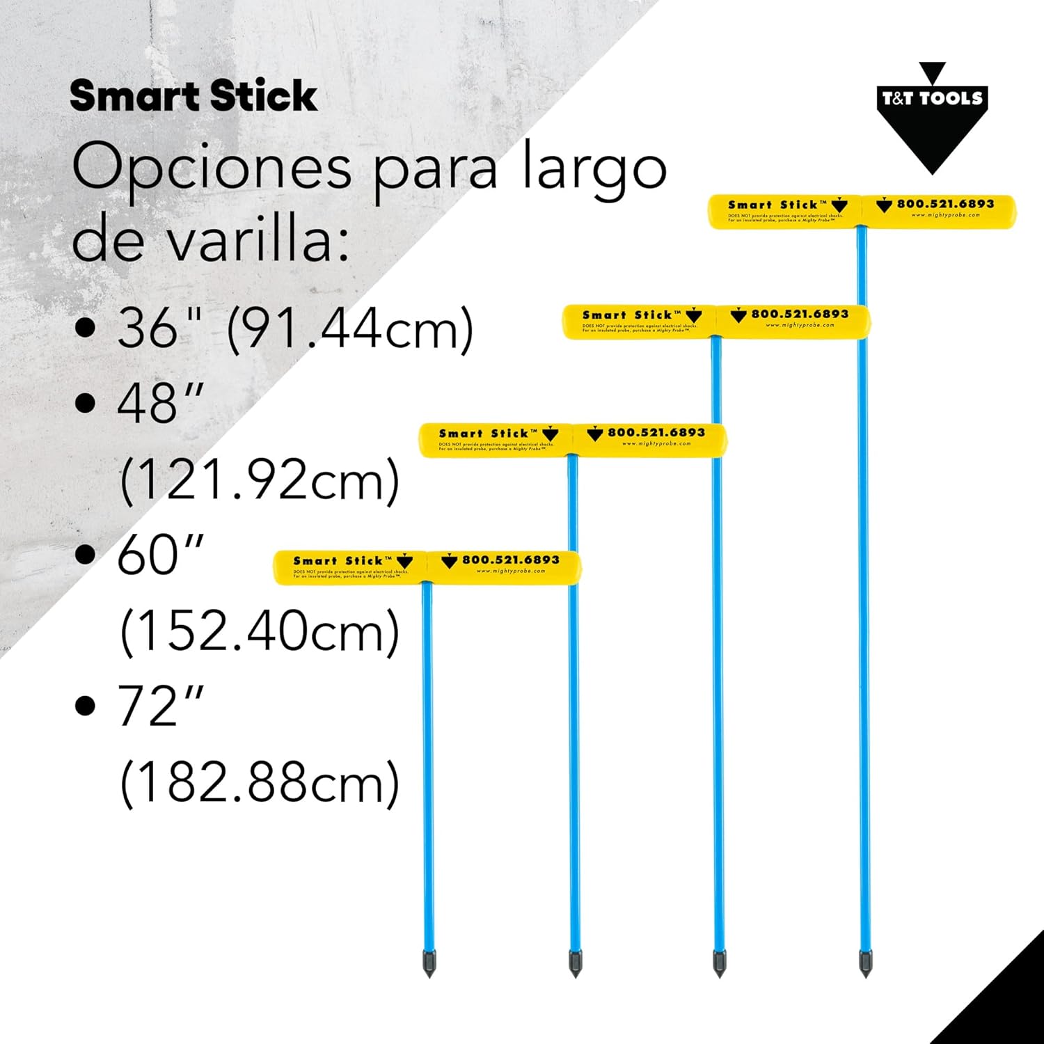T&T Tools Mighty Probe – Sonda de suelo de metal aislada, varilla de sondeo, varillas de acero con mango en T, herramientas de paisajismo (1, 48