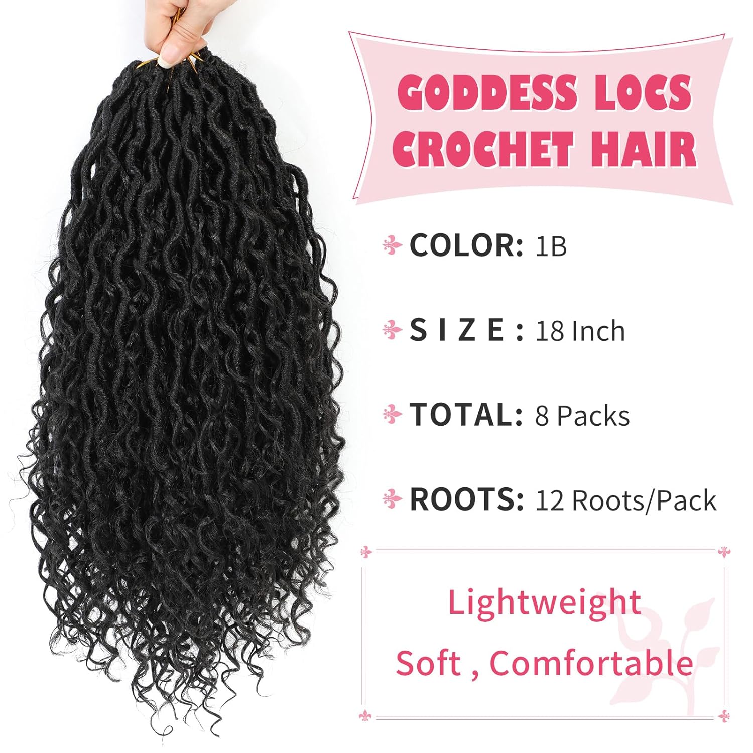 Goddess – Rastas de pelo sintético de ganchillo de 18 pulgadas, 8 paquetes de rastas sintéticas de ganchillo para mujeres negras, cabello de