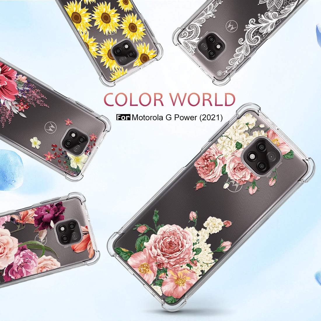 Osophter Funda para Moto G Power 2021, diseño floral floral para niñas y mujeres, absorción de golpes, flexible de goma TPU para Motorola G Power