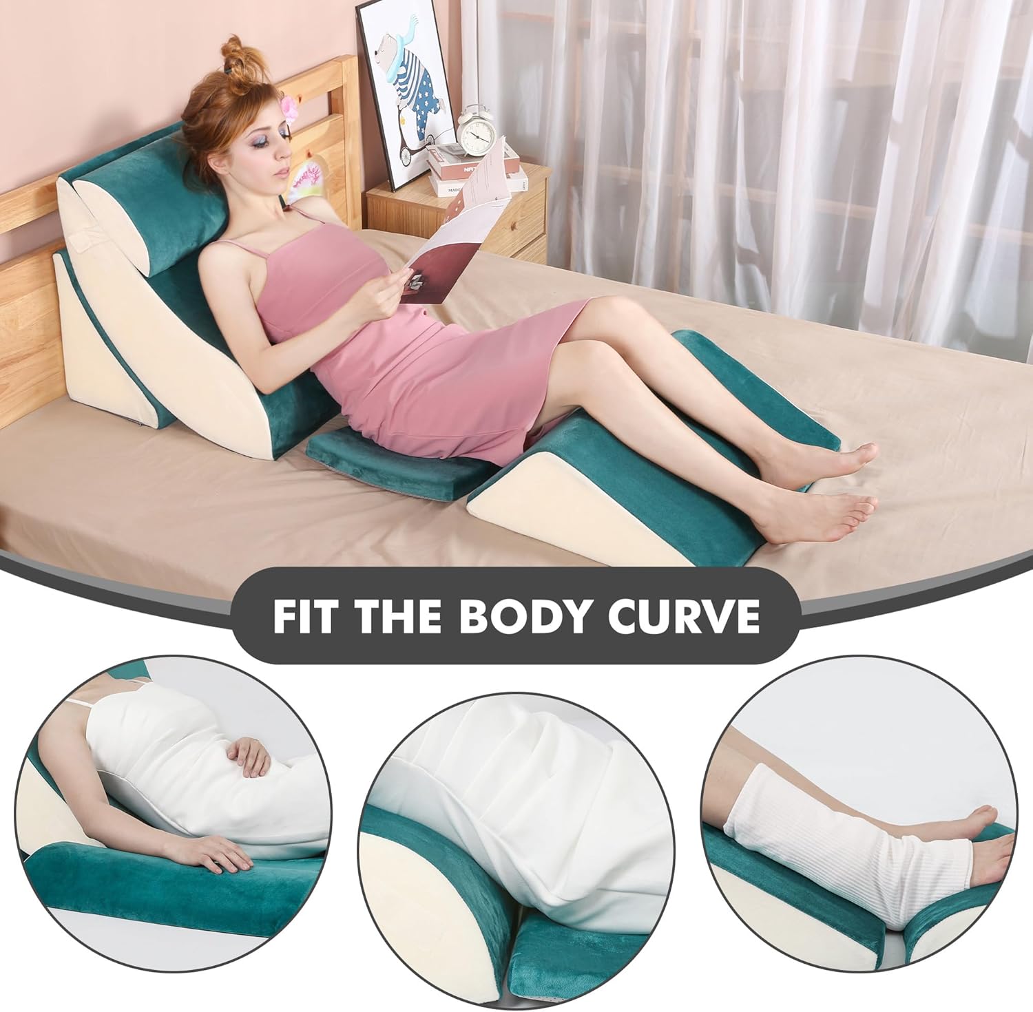 MVP BOY 5 almohadas de cuña para dormir, almohadas ortopédicas de cuña para después de la cirugía, almohadas corporales ajustables para aliviar el