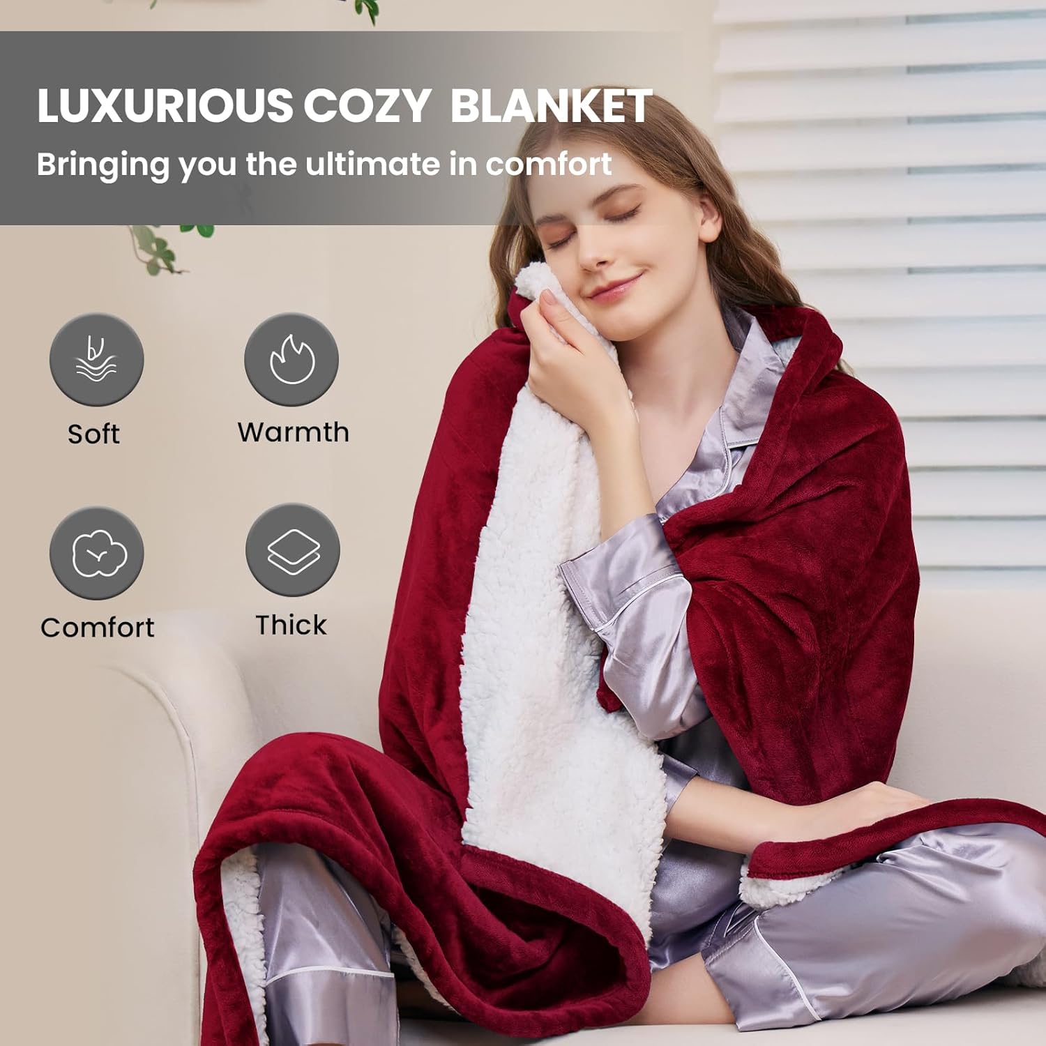 HYLEORY Manta térmica Sherpa eléctrica para invierno, 6 ajustes de calor, con temporizador de 9 horas, apagado automático, sofá del hogar, lavable a