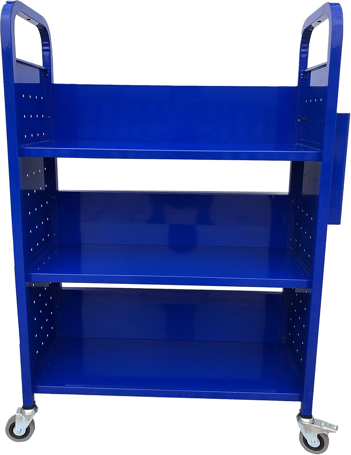 Carrito de libros con 3 estantes planos, carrito de libros de biblioteca con ruedas giratorias bloqueables 3001 azul
