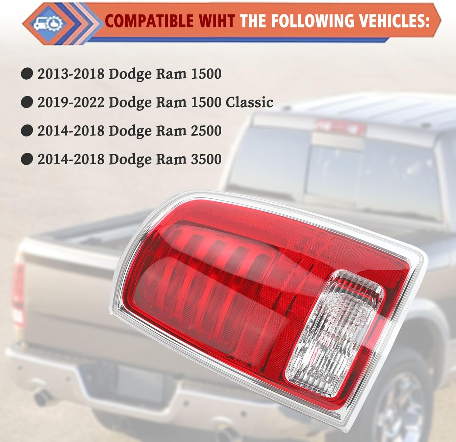 ZONFANT Conjunto de luces traseras, luz trasera LED roja del lado del pasajero derecho con bombillas compatible con Dodge Ram 1500 2013-2018, Dodge