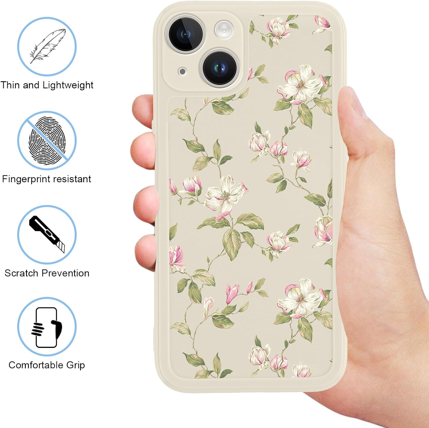 Paquete de 2 fundas de teléfono con estampado de flores retro para Apple iPhone 14 de 6.1 pulgadas, carcasa de silicona suave TPU diseño floral a la