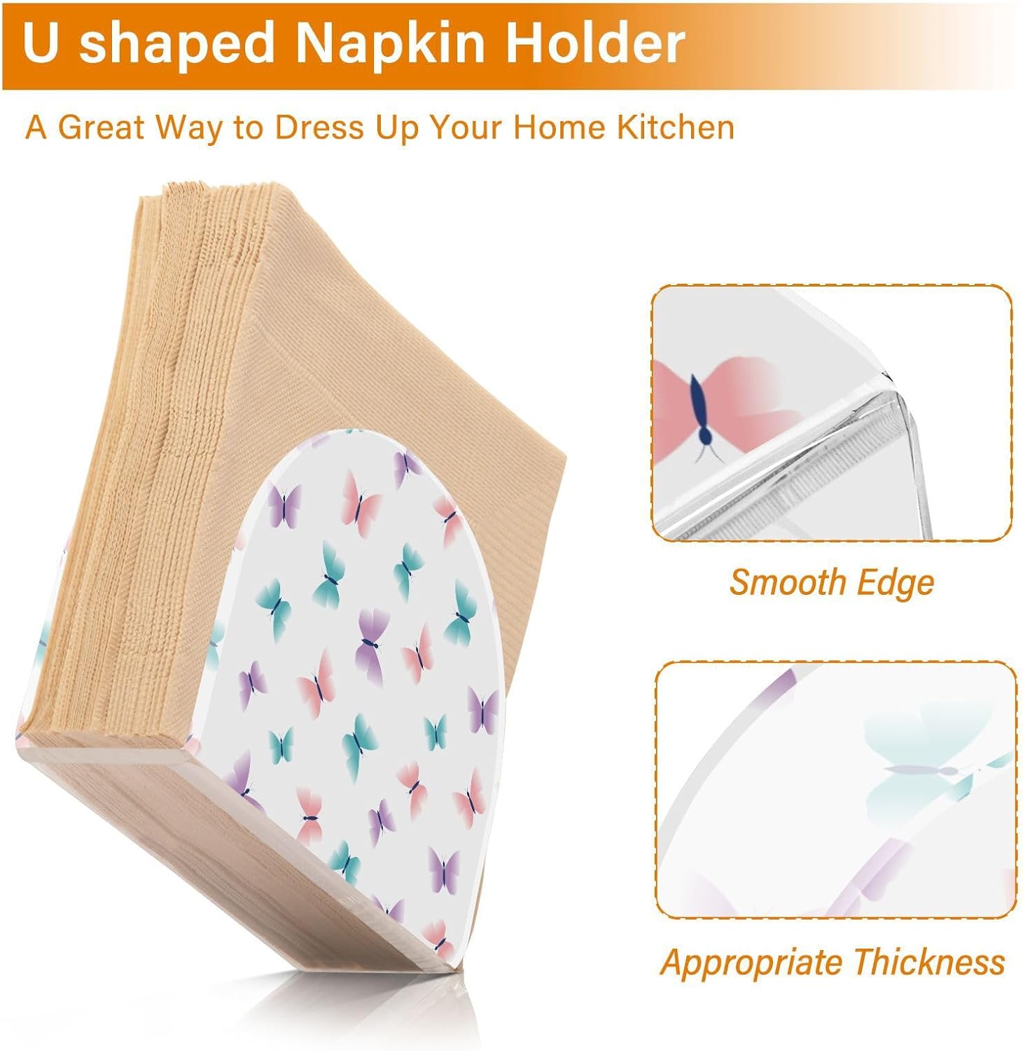 Butterfly Acrylic Napkin Holder Clear Paper Napkin Table Tabletop Tissue Dispenser Kitchen Dining Room Bathroom Party Hotel Decor